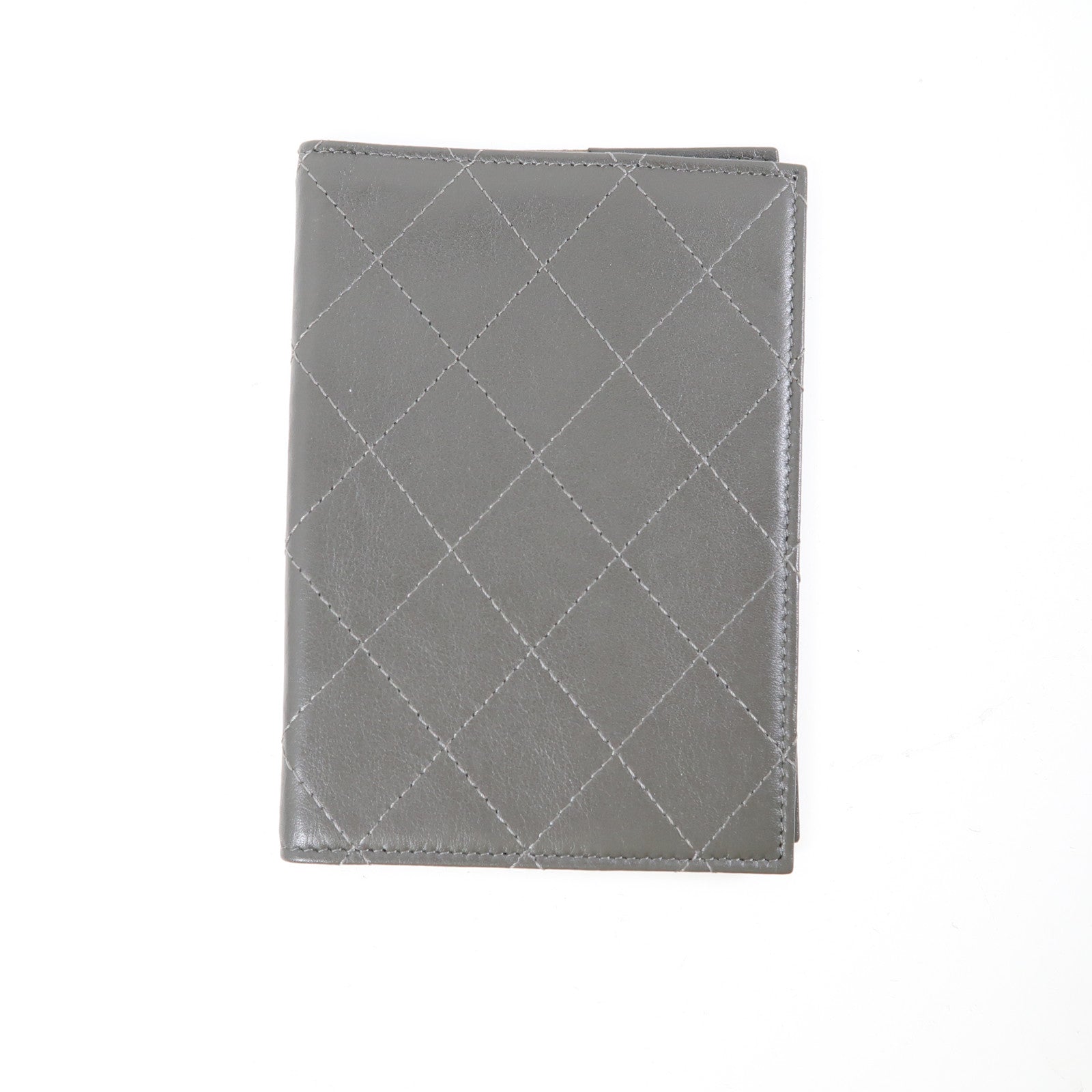 CHANEL 牛皮皮革Long Wallet銀扣長錢包灰色