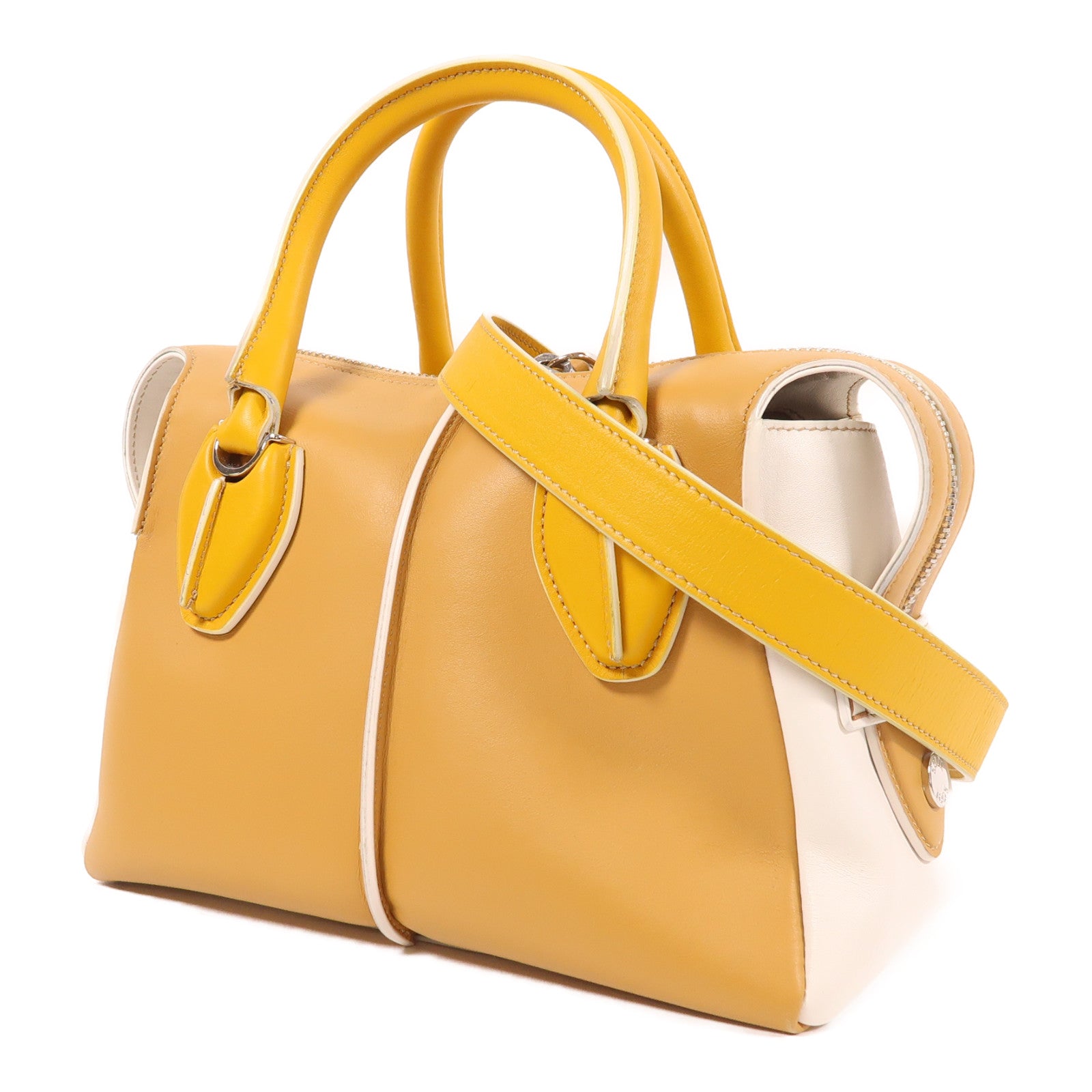 TOD'S (PRICE DOWN) SHW 2 Way Bag Calfskin Leather Yelllow/White