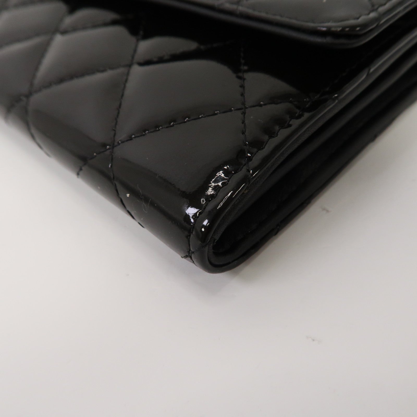 CHANEL 菱格漆皮皮革Long Wallet金扣長錢包黑色