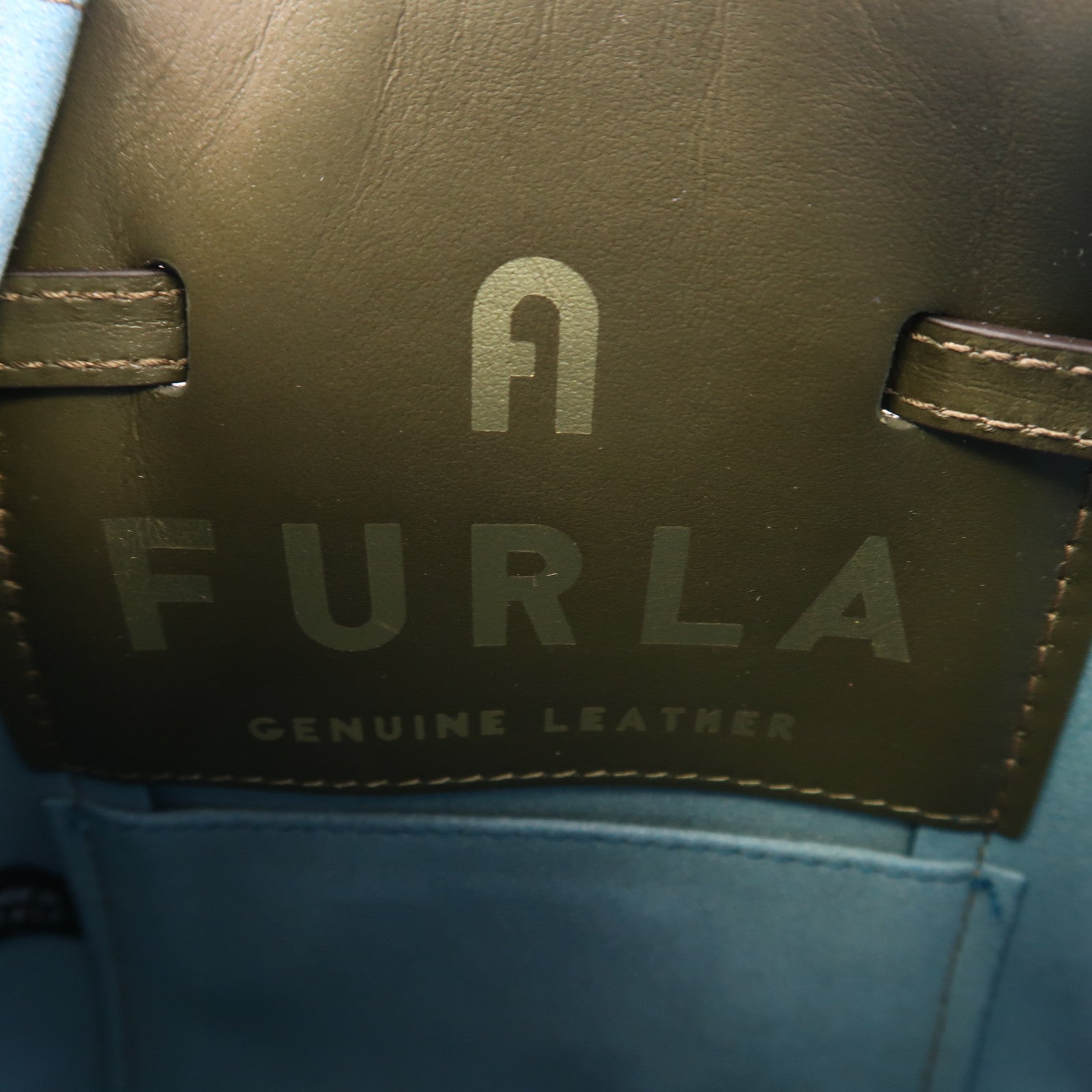 Furla 牛皮皮革Bucket Bag銀扣手挽肩背兩用袋綠色