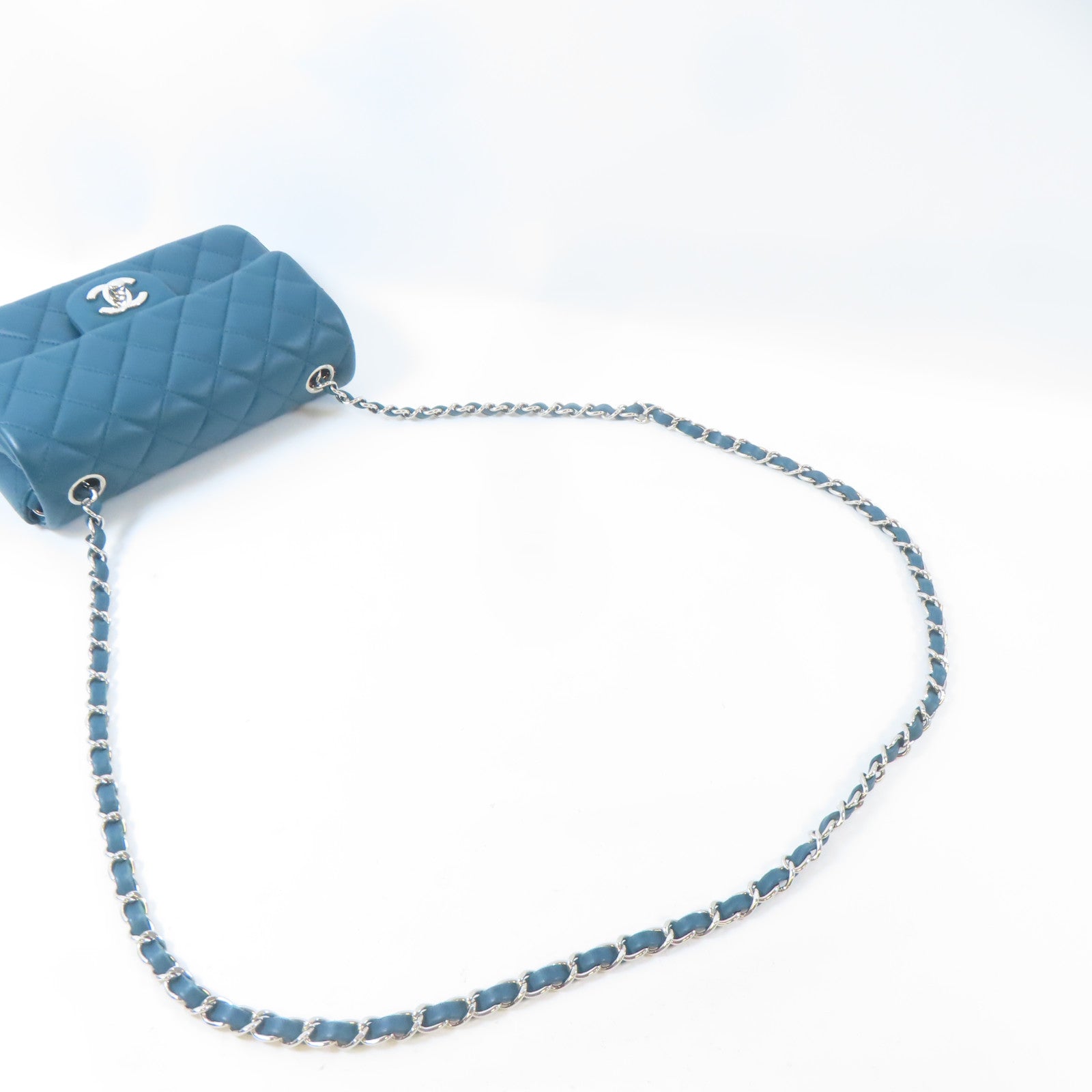 CHANEL 【激減優惠】菱格牛皮皮革Classic Mini Flap Bag銀扣鏈帶肩背袋綠色