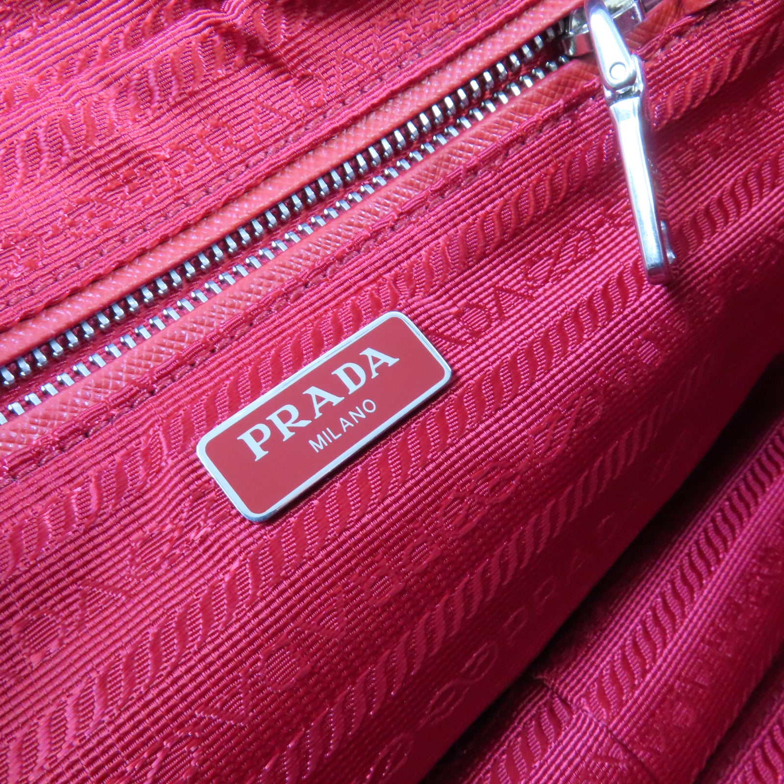 PRADA 菱格尼龍Chain 2Way Shoulder Bag銀扣手挽肩背兩用袋紅色