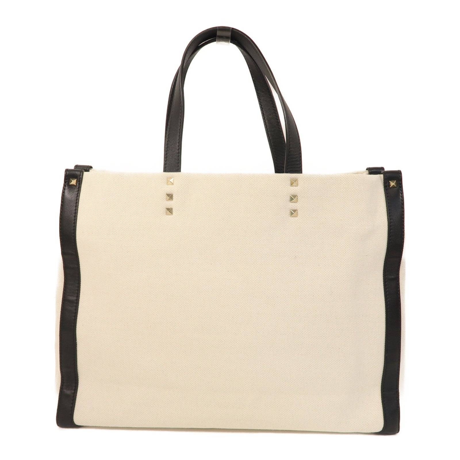 Valentino 帆布Tote Bag金扣手挽袋米色