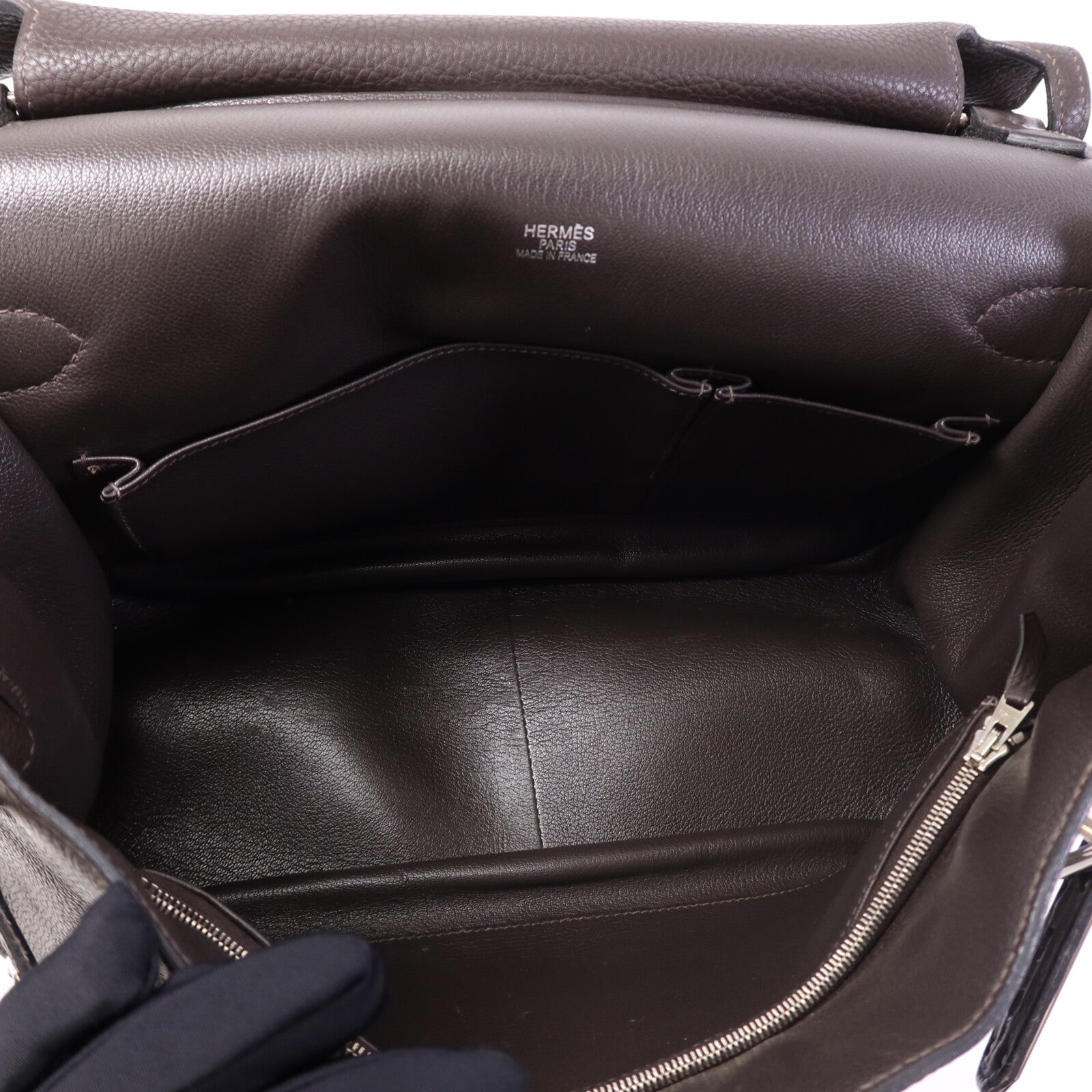 HERMES Clemence皮革Jypsiere 34銀扣肩背袋Brown