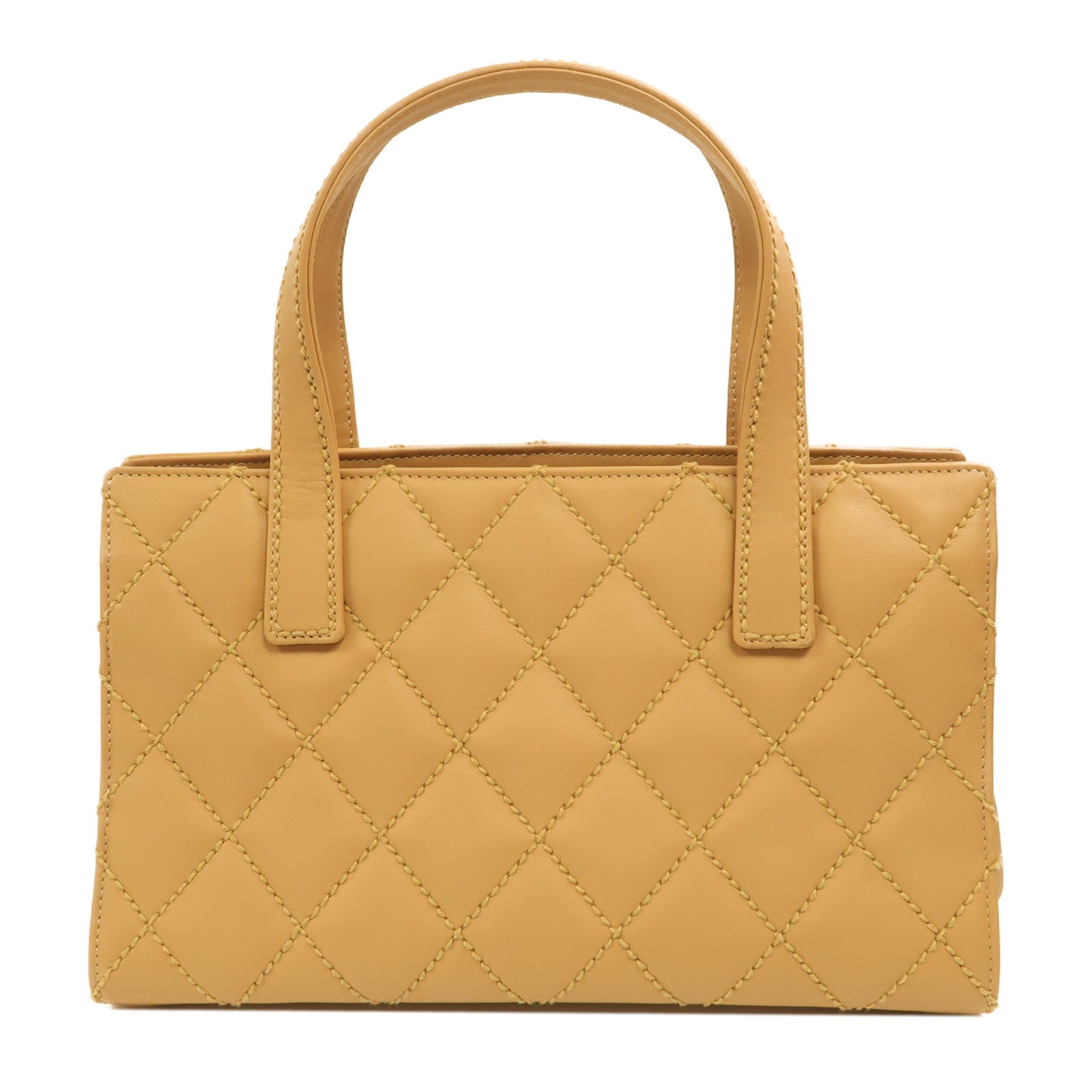 CHANEL 牛皮皮革Hand Bag金扣手挽袋米色