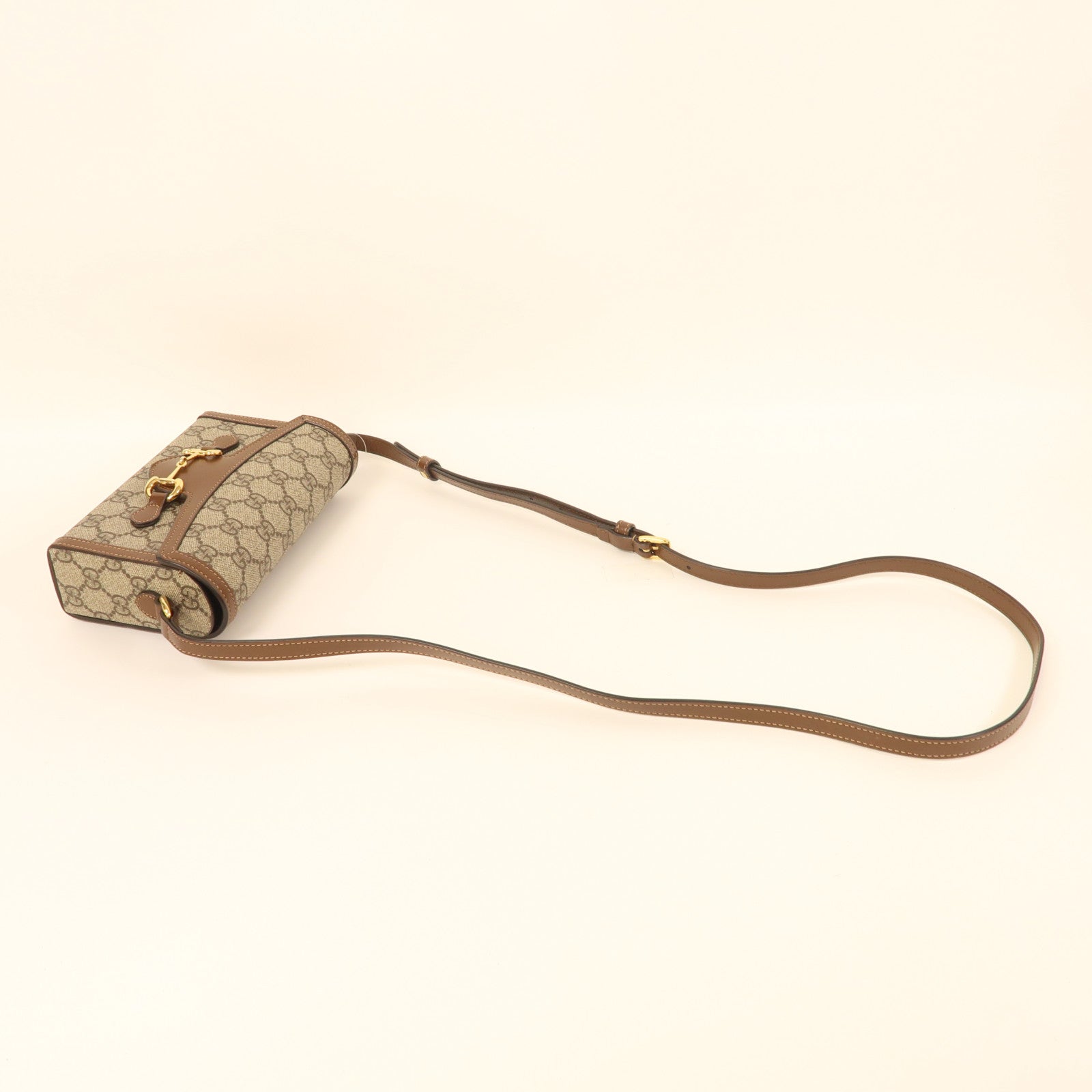 GUCCI 塗層帆布Horsebit 1955 Mini金扣肩背袋啡色