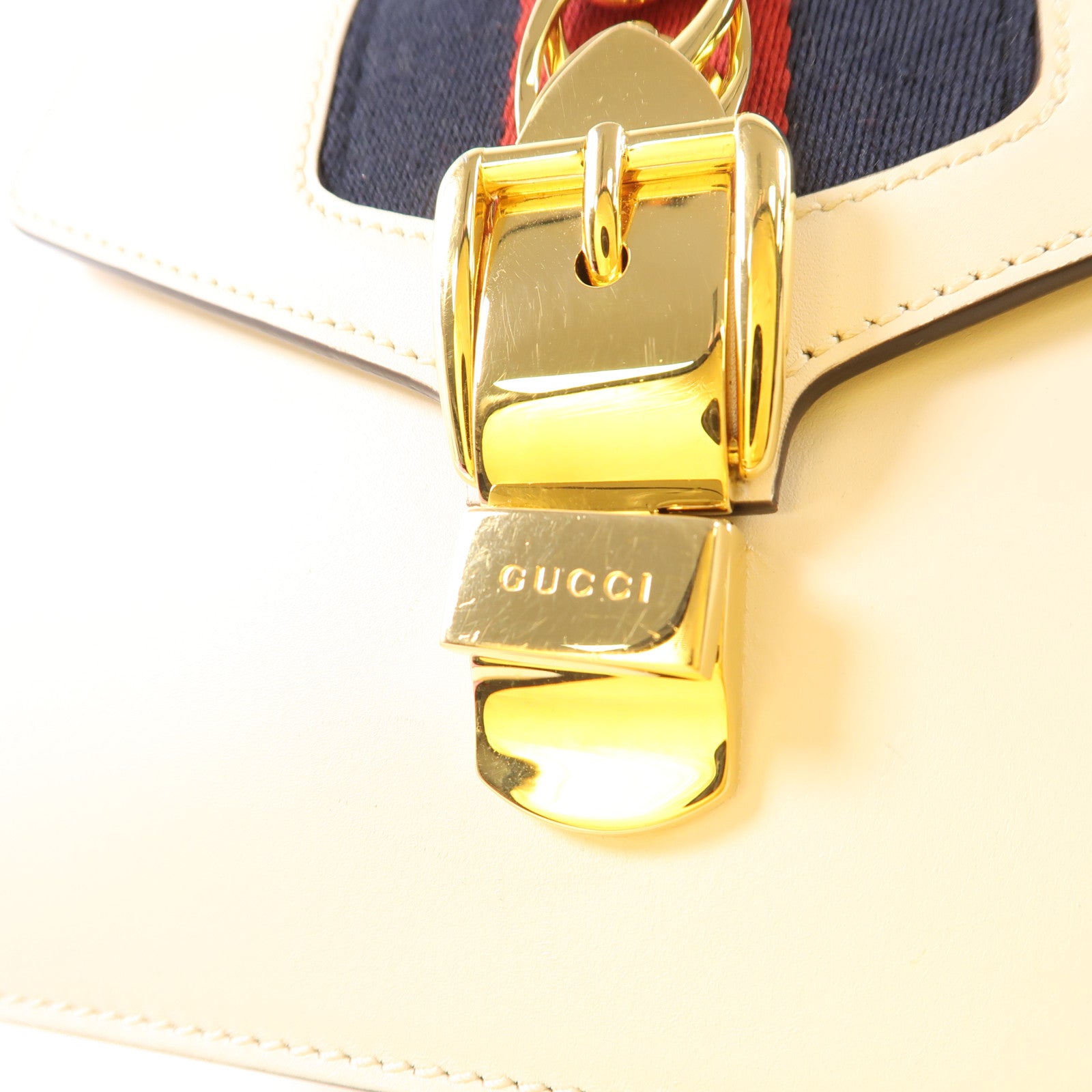 GUCCI GG GHW Sylvie 2Way Shoulder Hand Bag Calfskin Leather 470270 White