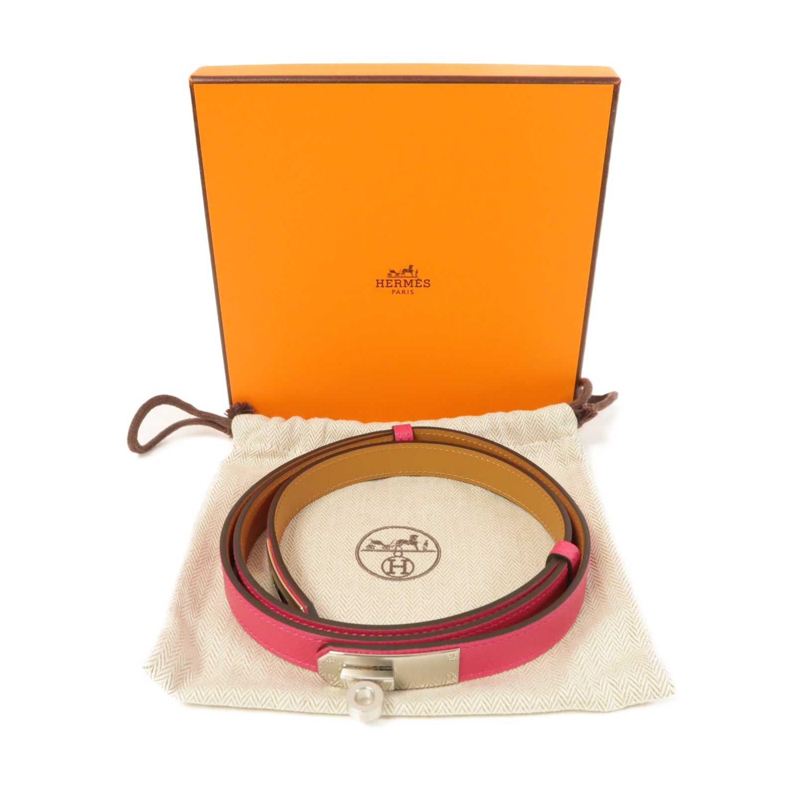 HERMES Epsom皮革Kelly Belt銀扣皮帶玫瑰紫色