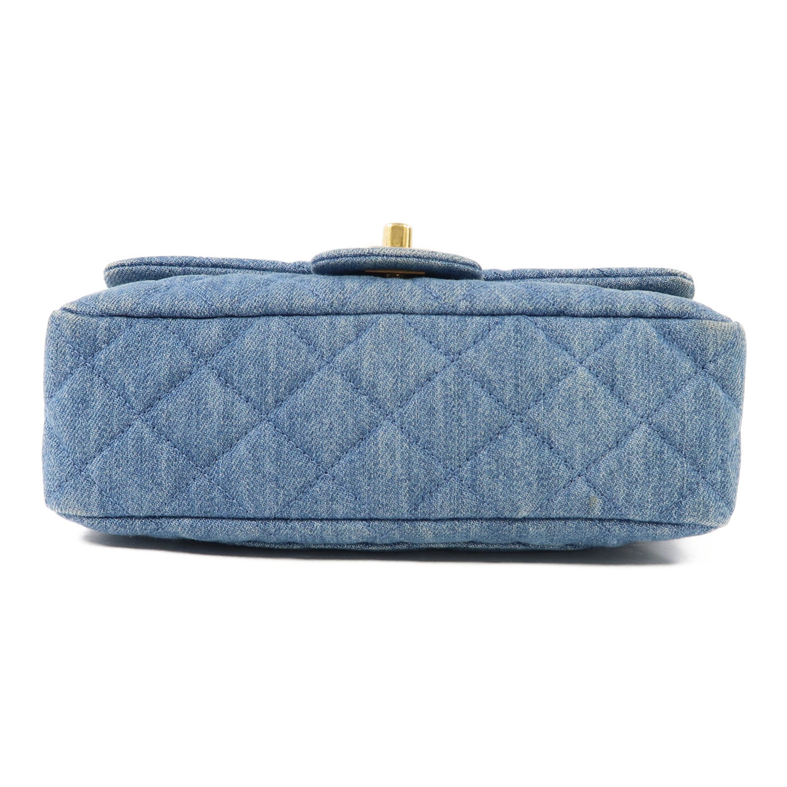 CHANEL 牛仔布Classic Flap 20cm金扣鏈帶肩背袋藍色