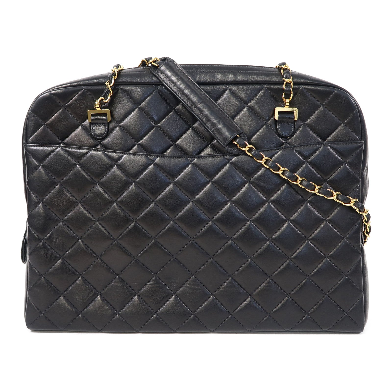 CHANEL 菱格牛皮皮革Shoulder Bag金扣鏈帶肩背袋黑色