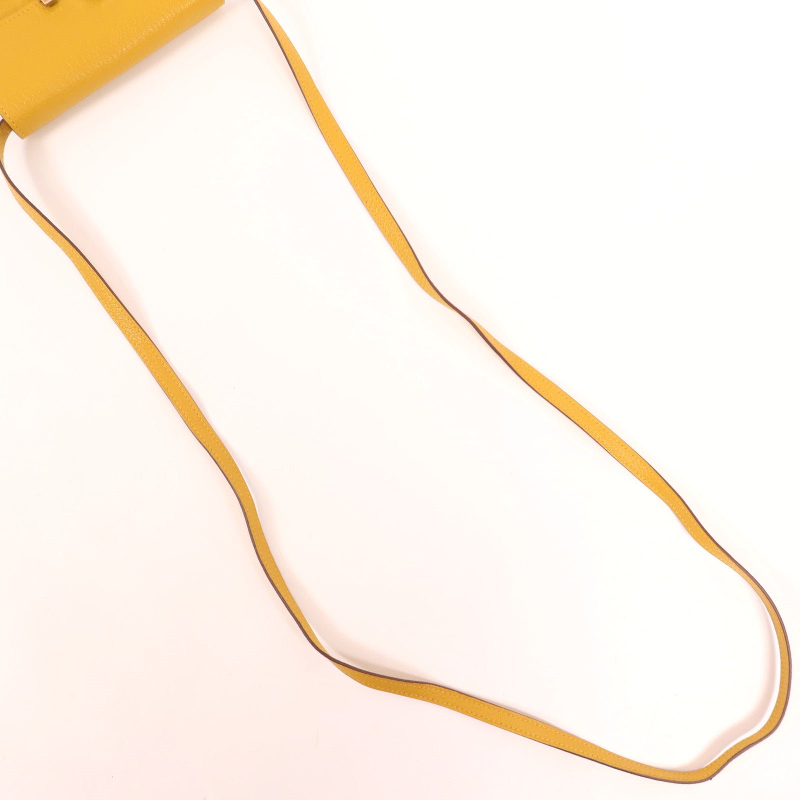 HERMES Chevre皮革Cinhetic To Go銀扣肩背袋Jaune Ambre