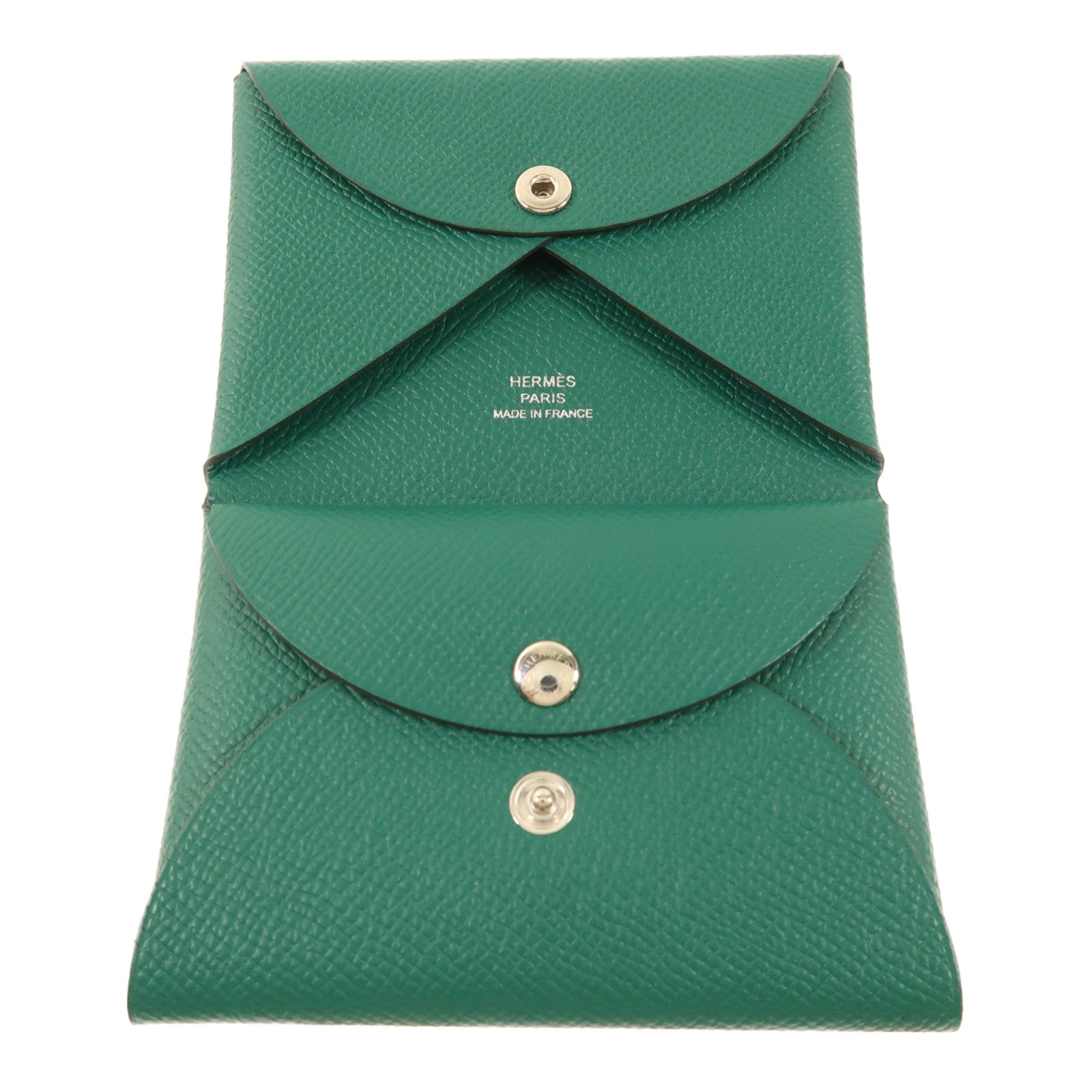 HERMES Epsom皮革Calvi Duo銀扣卡片套