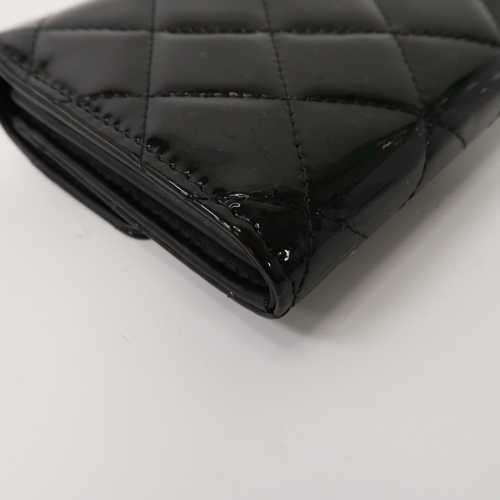 CHANEL 菱格漆皮皮革Long Wallet金扣長錢包黑色