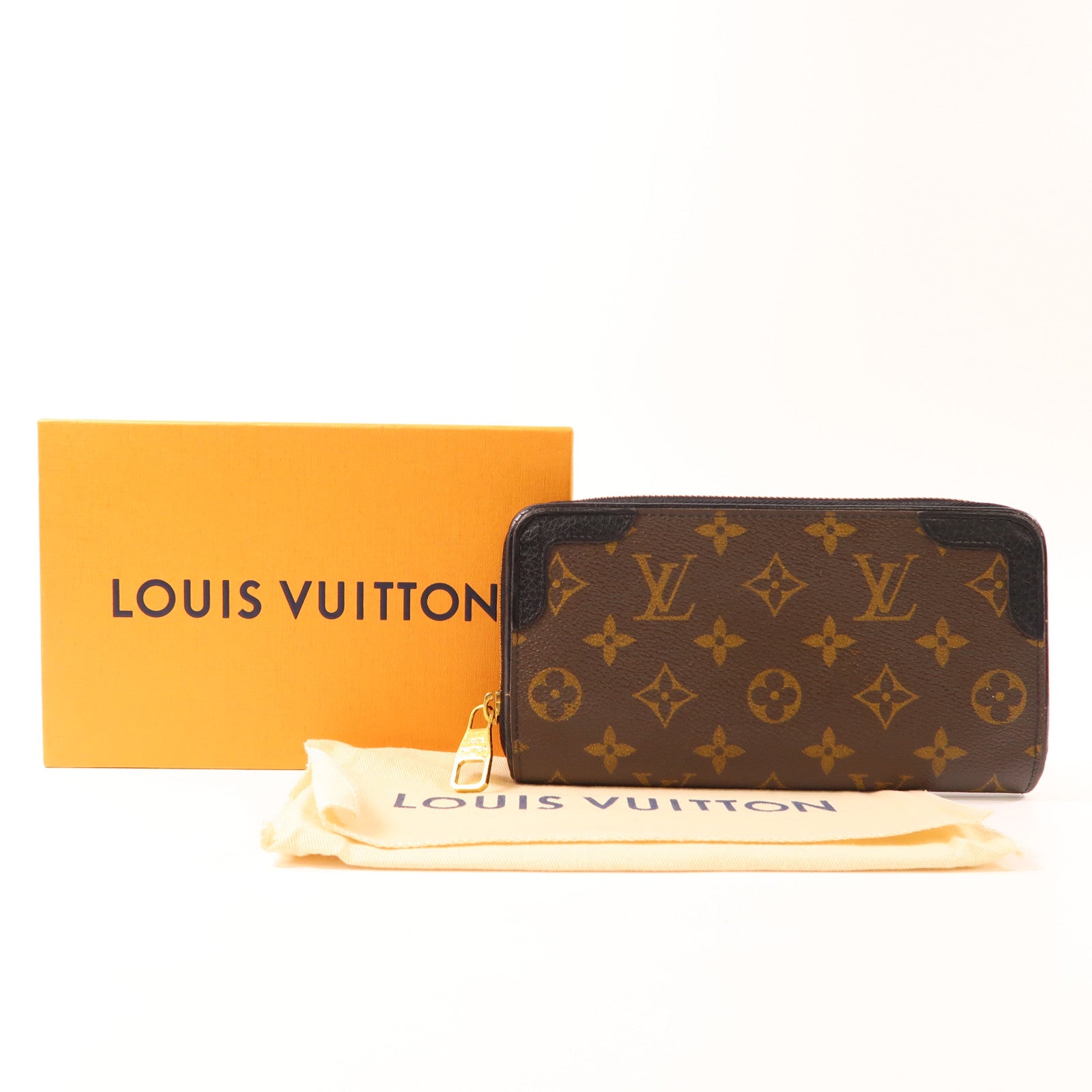 LOUIS VUITTON Monogram Zippy Wallet金扣長錢包棕色/黑色