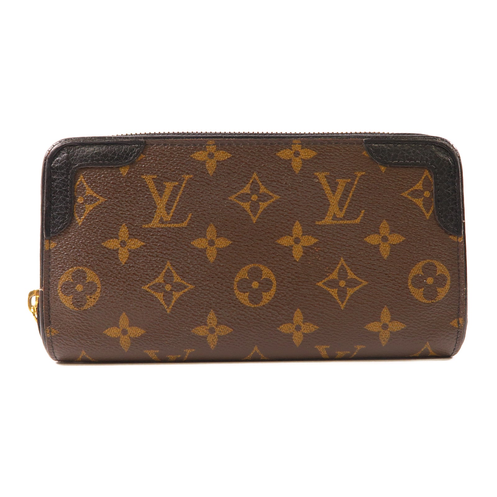 LOUIS VUITTON Monogram Zippy Wallet金扣長錢包棕色/黑色