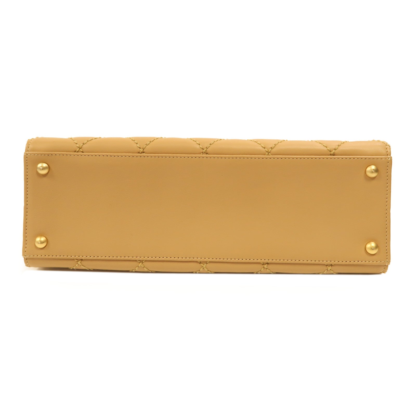 CHANEL 牛皮皮革Hand Bag金扣手挽袋米色