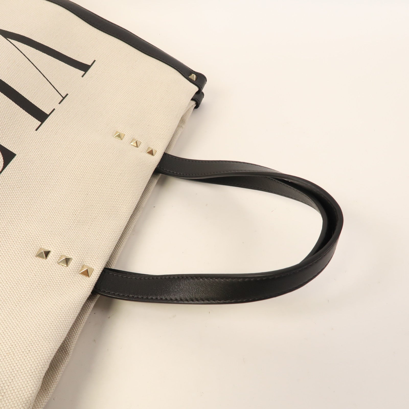 Valentino 帆布Tote Bag金扣手挽袋米色