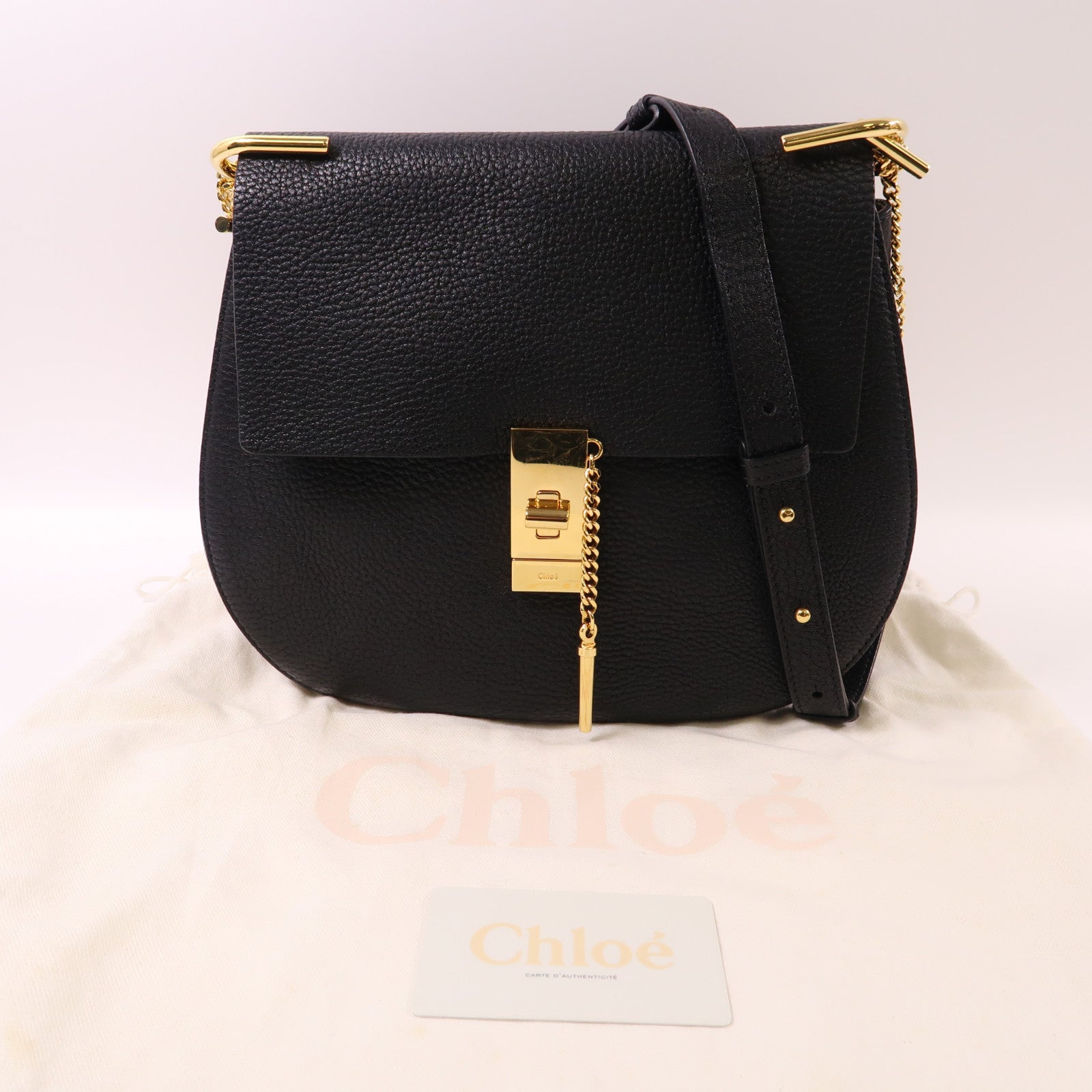 Chloe 牛皮皮革Drew Bag金扣鏈帶肩背袋黑色