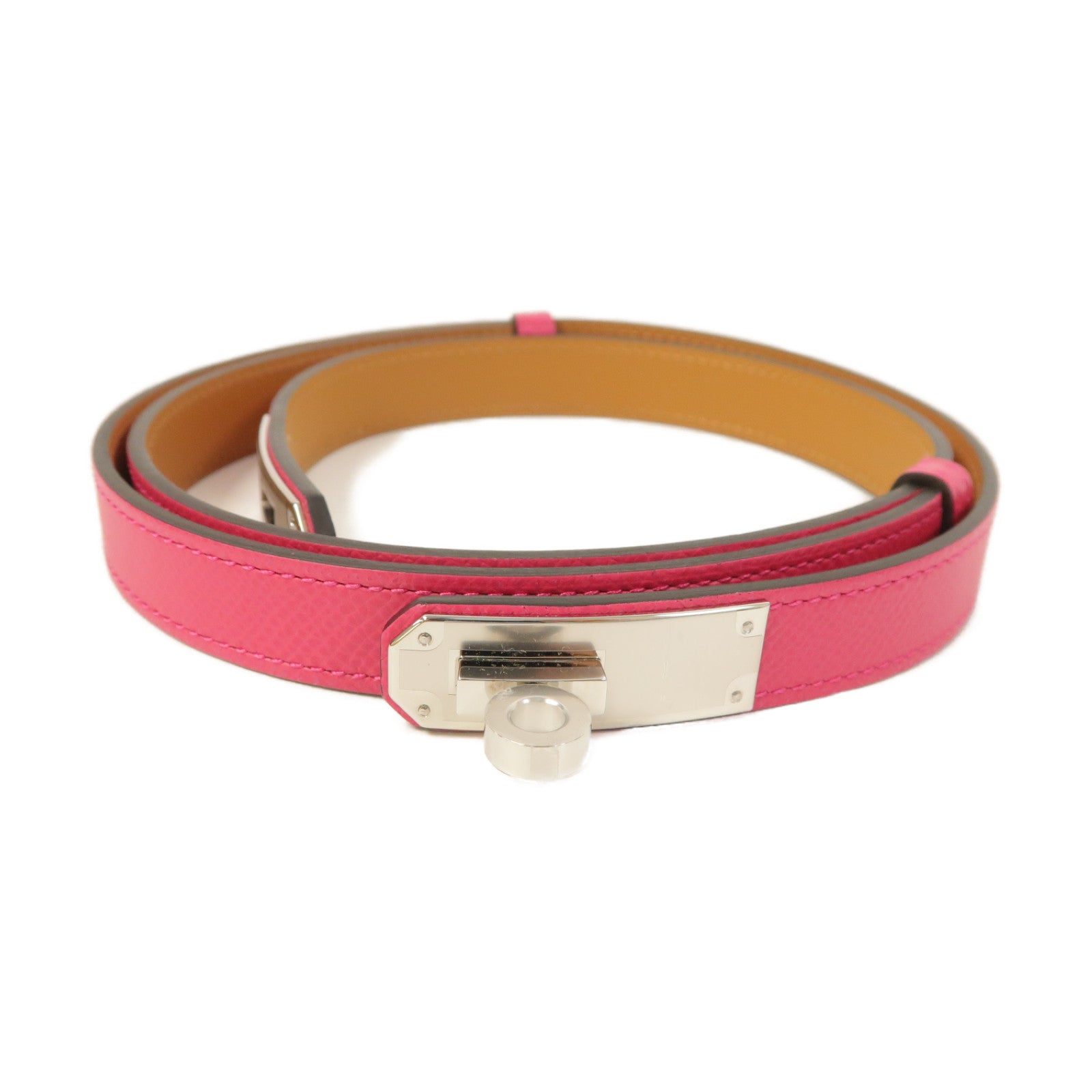 HERMES Epsom皮革Kelly Belt銀扣皮帶玫瑰紫色
