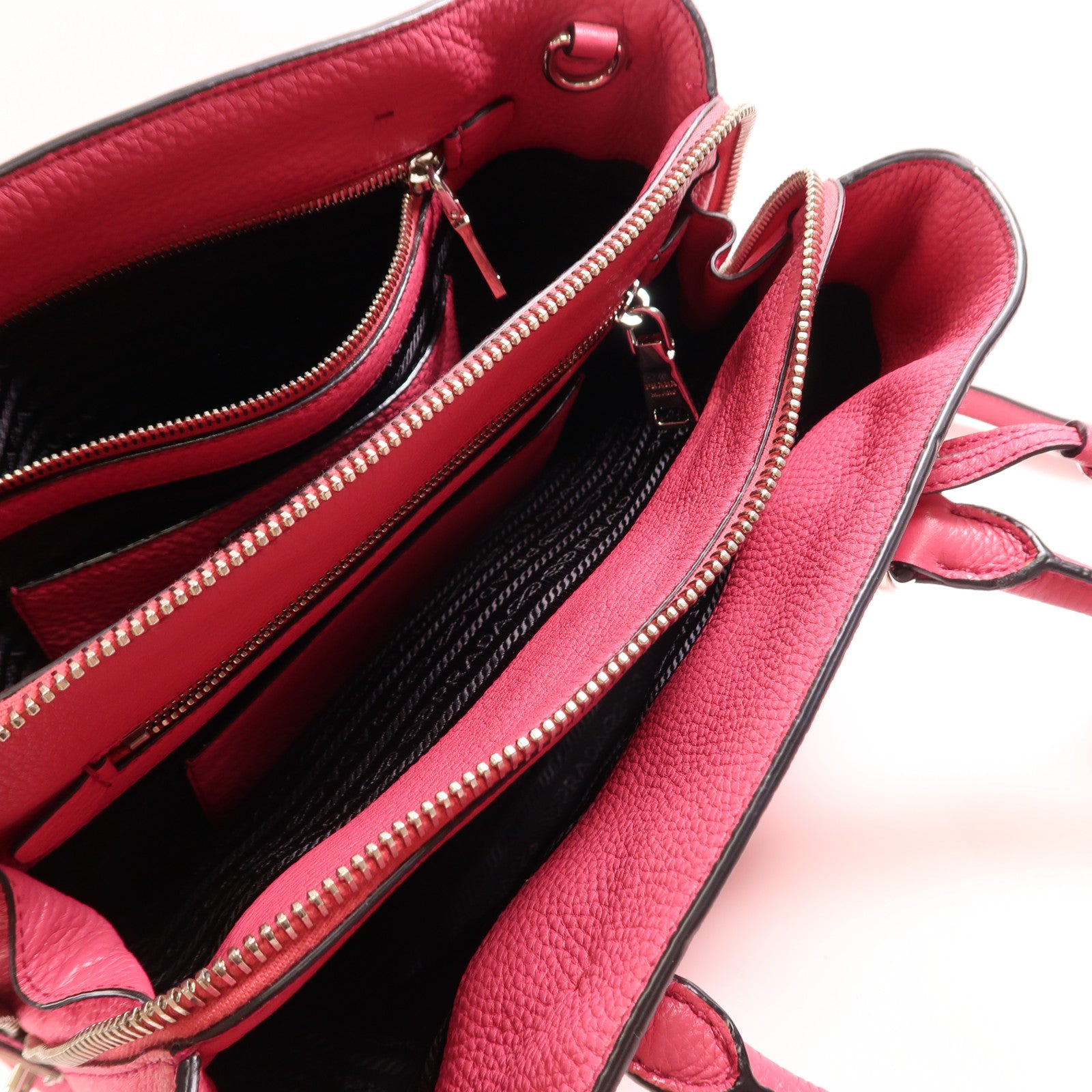 PRADA 牛皮皮革Shoulder Bag銀扣手挽肩背兩用袋