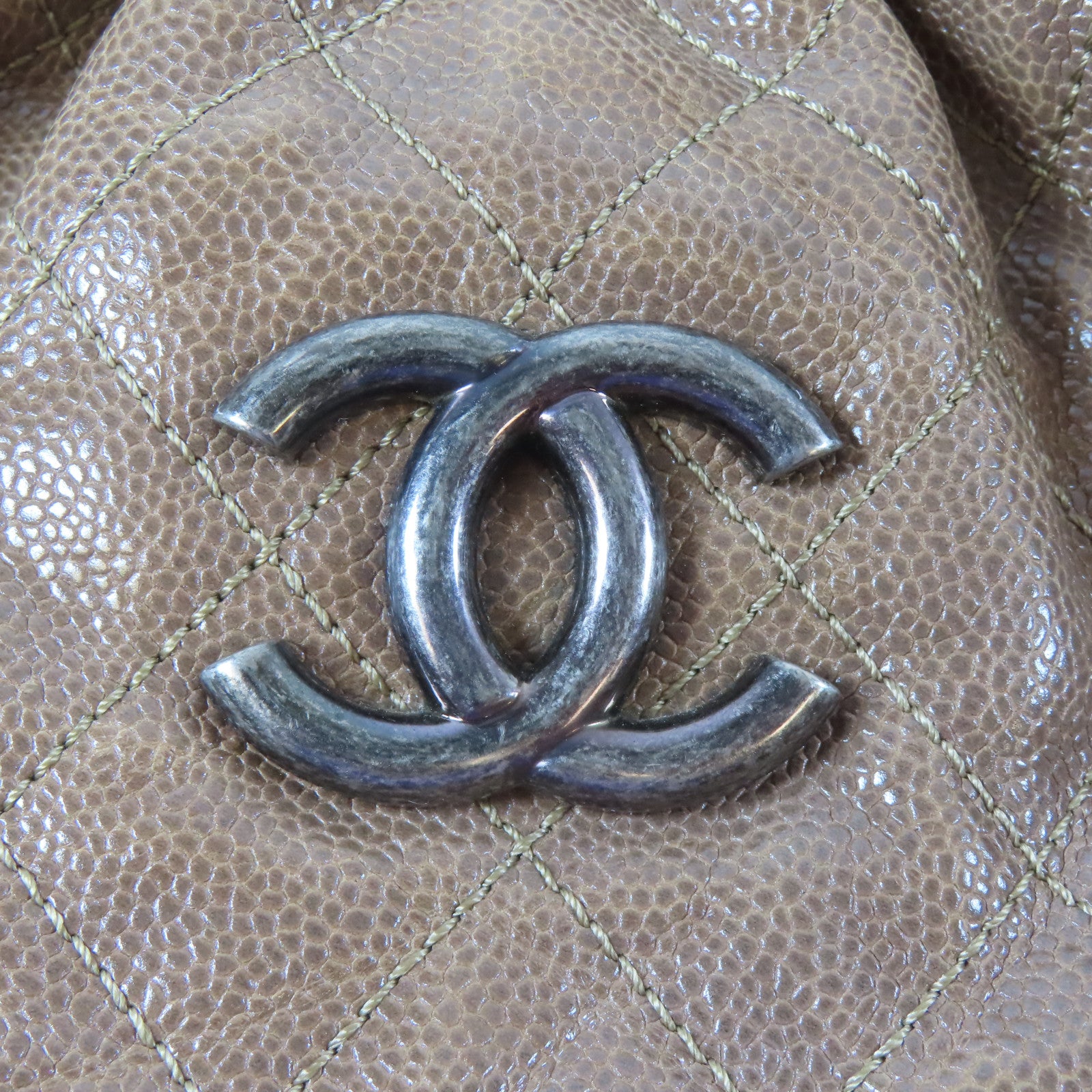 CHANEL 菱格Caviar皮革Chain Shoulder黑扣鏈帶肩背袋啡色