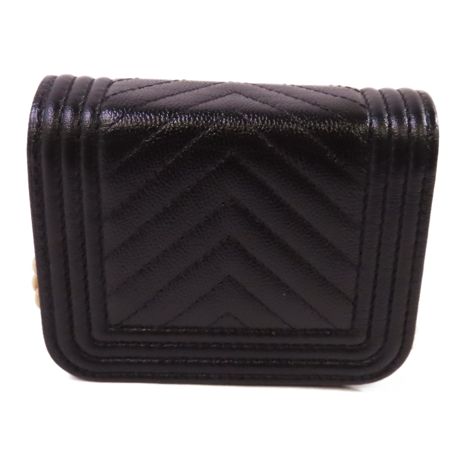 CHANEL 斜紋Caviar皮革Card Case With Chain Shoulder Bag金扣鏈帶卡片套肩背袋黑色