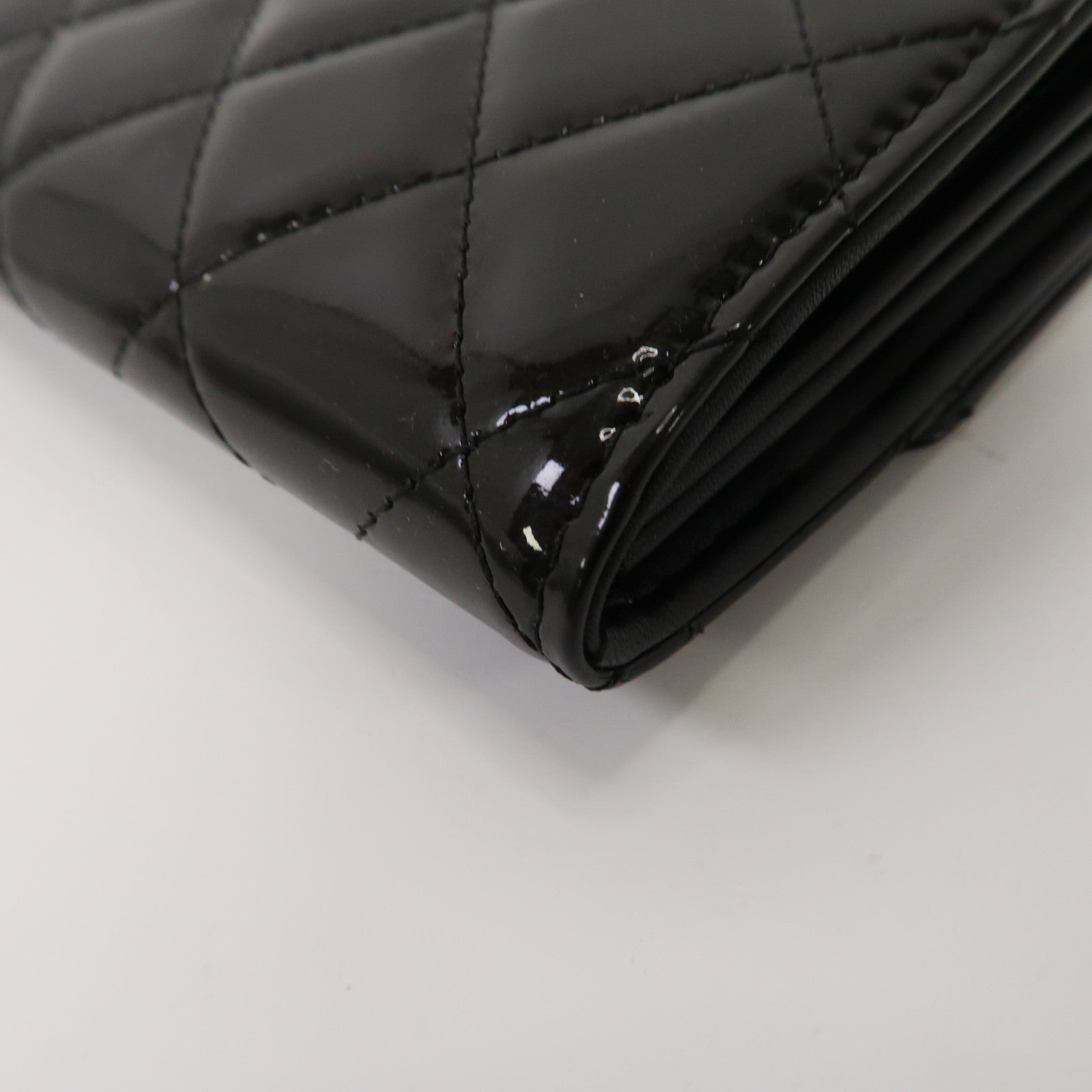 CHANEL 菱格漆皮皮革Long Wallet金扣長錢包黑色
