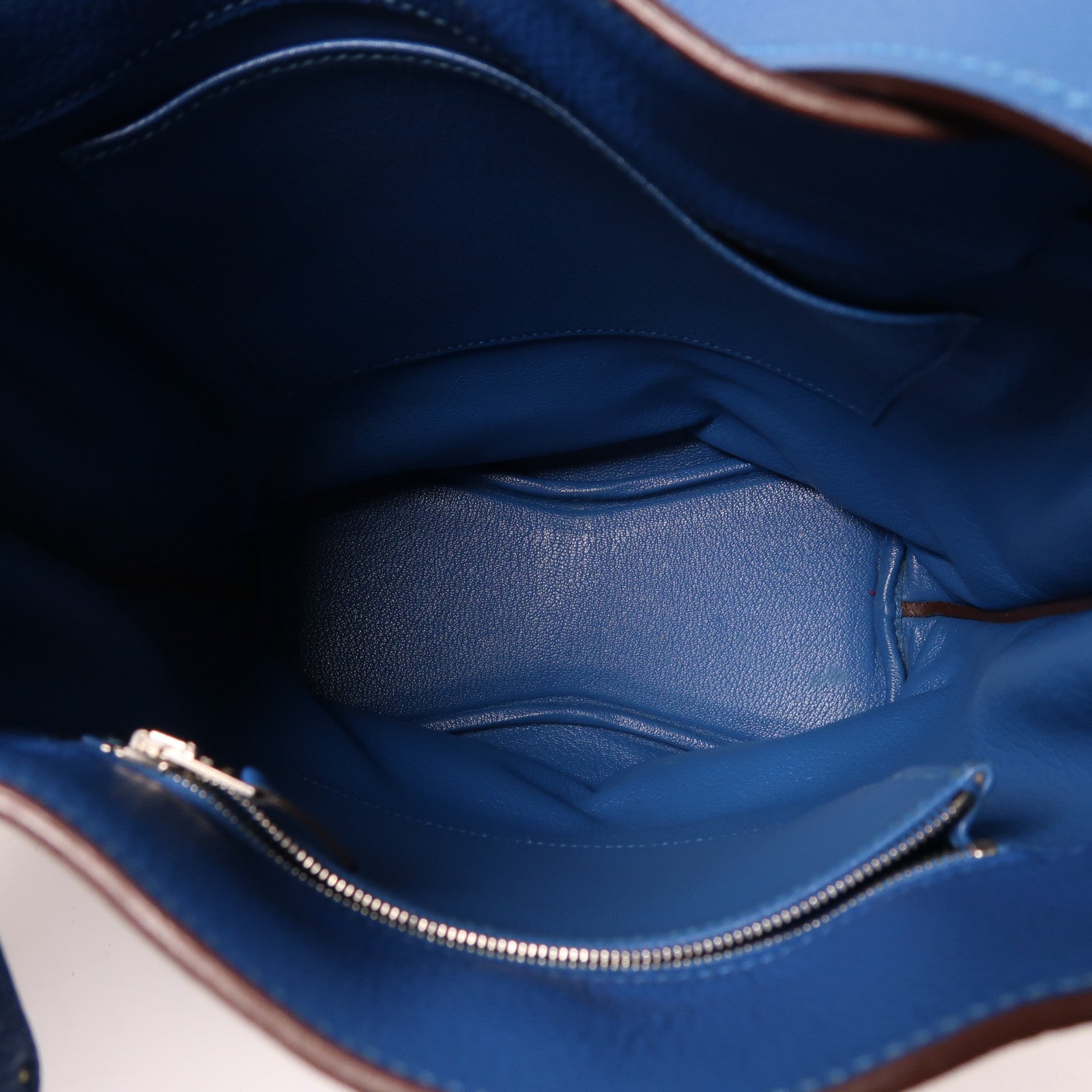 HERMES Togo皮革So Kelly 22銀扣肩背袋希臘藍色