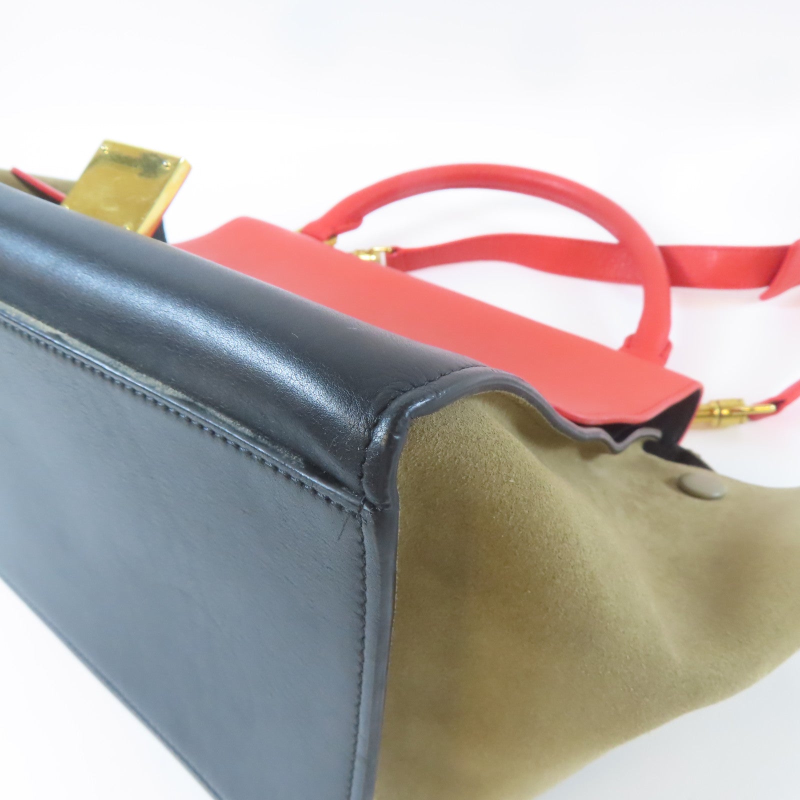 CELINE 【激減優惠】牛皮皮革Trapeze金扣手挽肩背兩用袋紅色/黑色/綠色