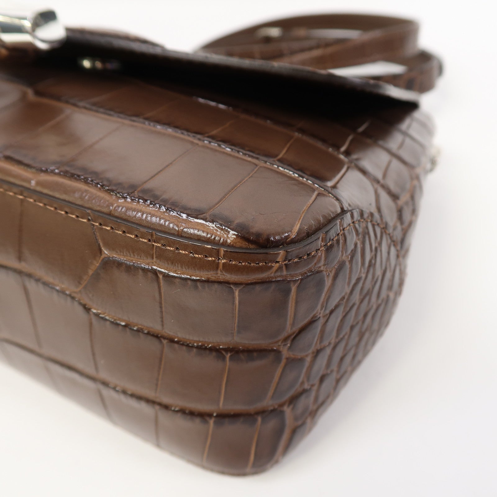 Longchamp 牛皮皮革Shoulder Bag銀扣肩背袋啡色