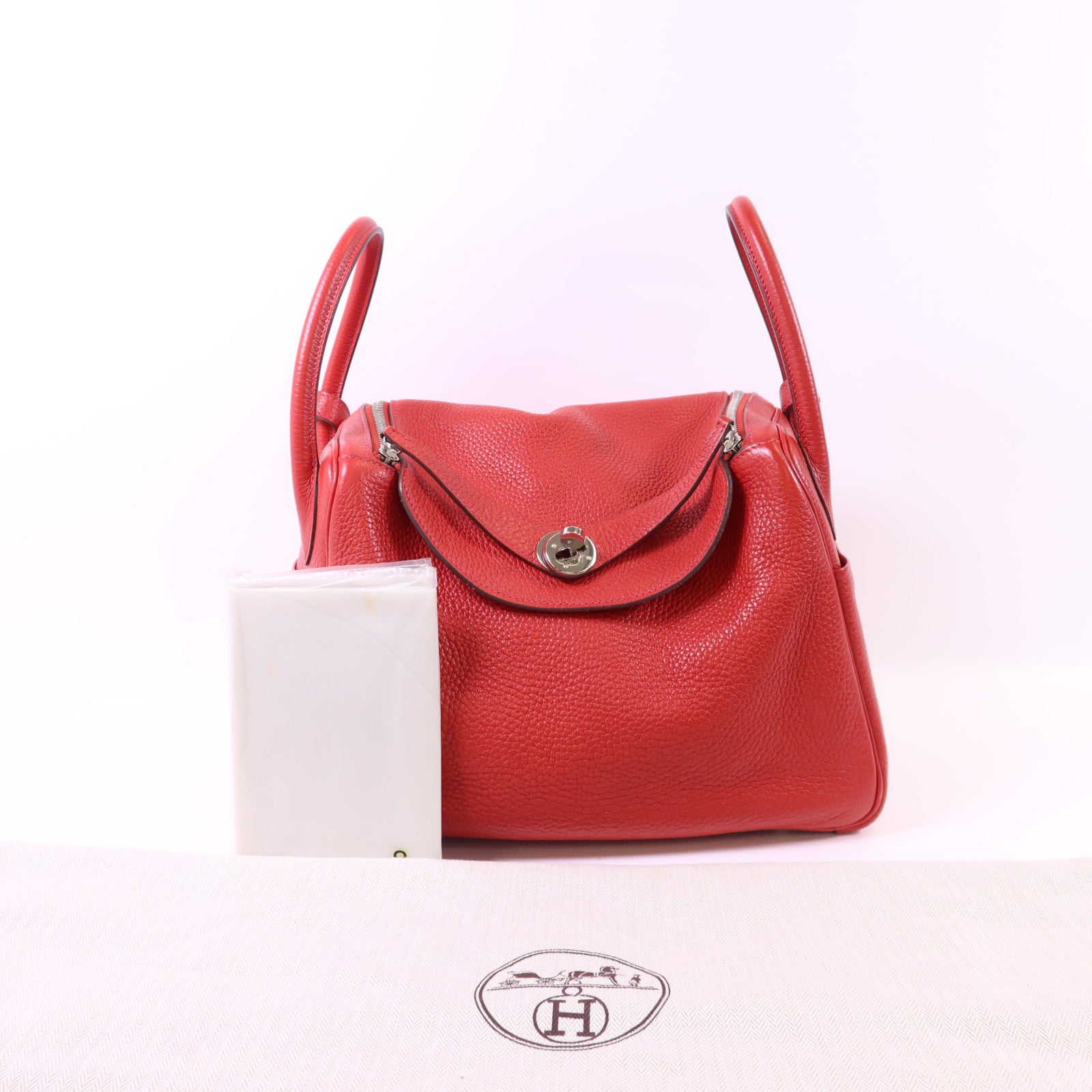 HERMES Clemence皮革Lindy 30銀扣手挽肩背兩用袋Rose Jaipur