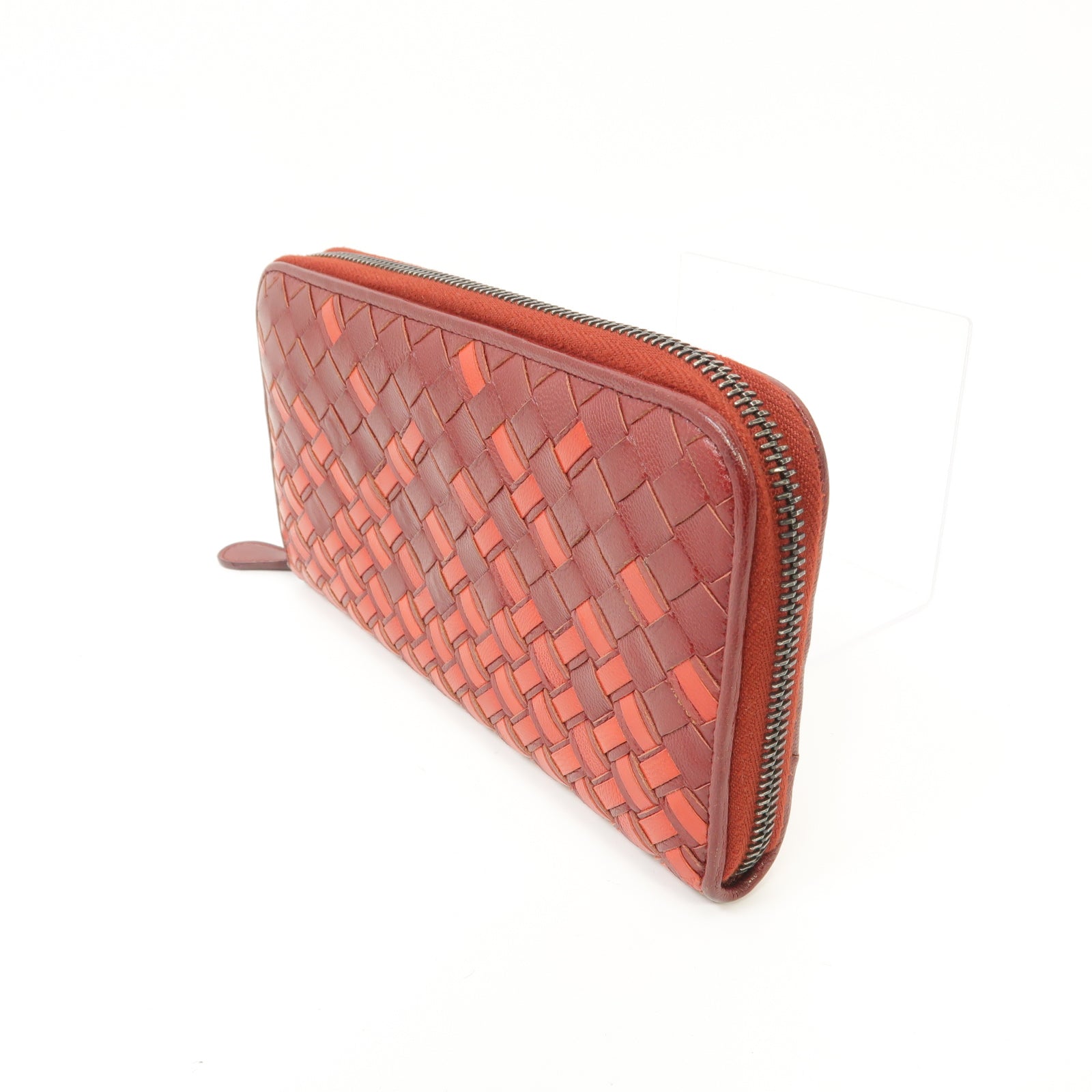 BOTTEGA VENETA 【激減優惠】織紋皮革Long Wallet銀扣長錢包紅色