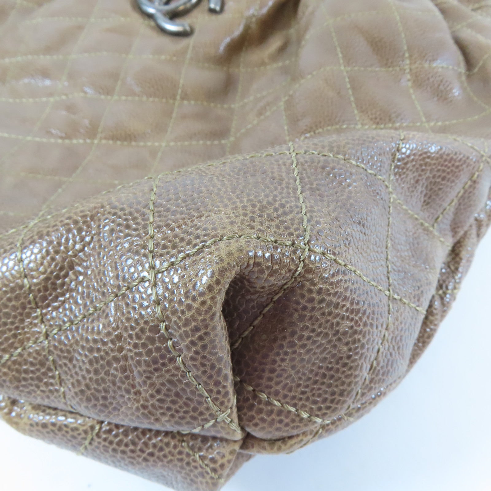 CHANEL 菱格Caviar皮革Chain Shoulder黑扣鏈帶肩背袋啡色