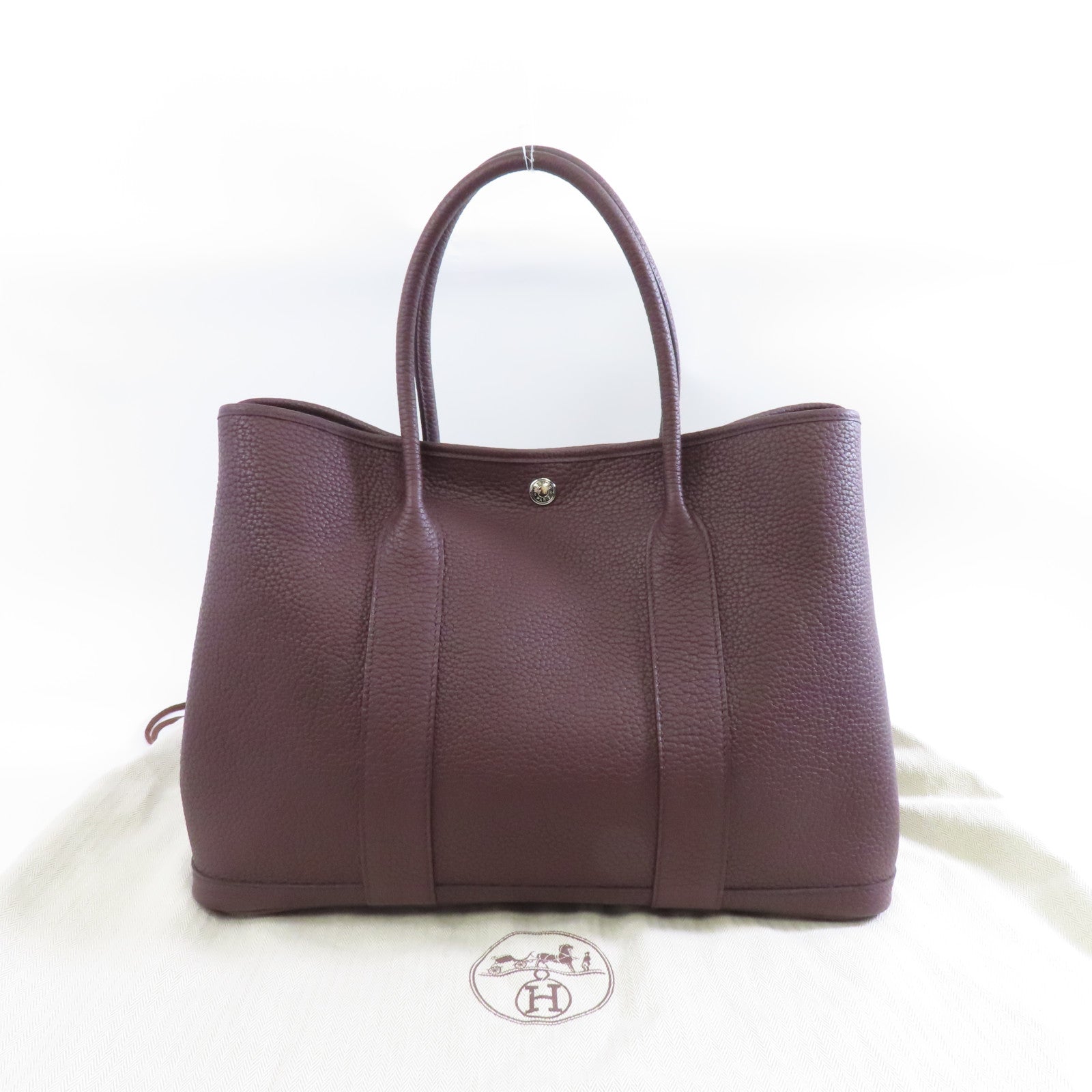 HERMES Negonda皮革GardenParty PM銀扣手挽袋Rouge Sellier/棕色