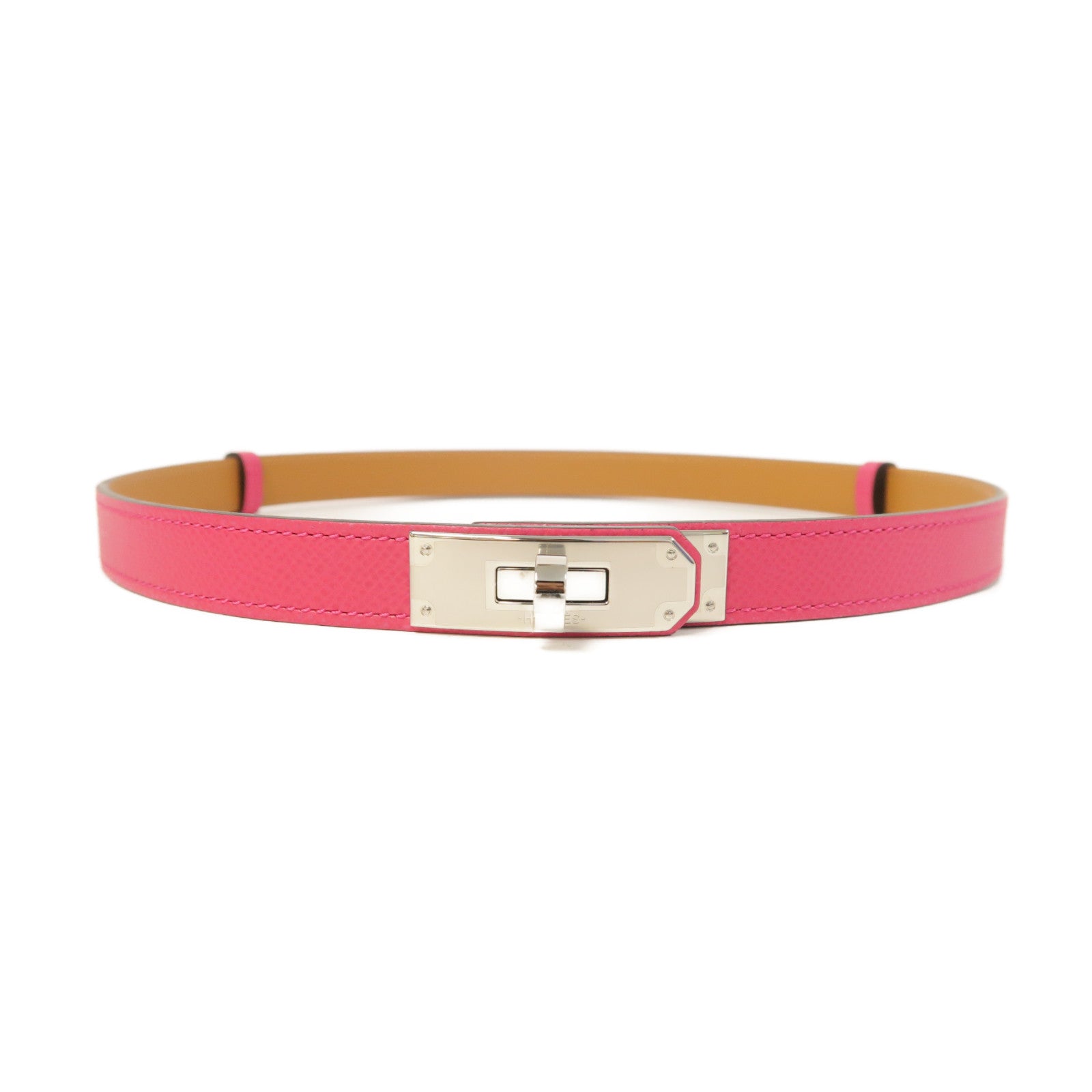 HERMES Epsom皮革Kelly Belt銀扣皮帶玫瑰紫色