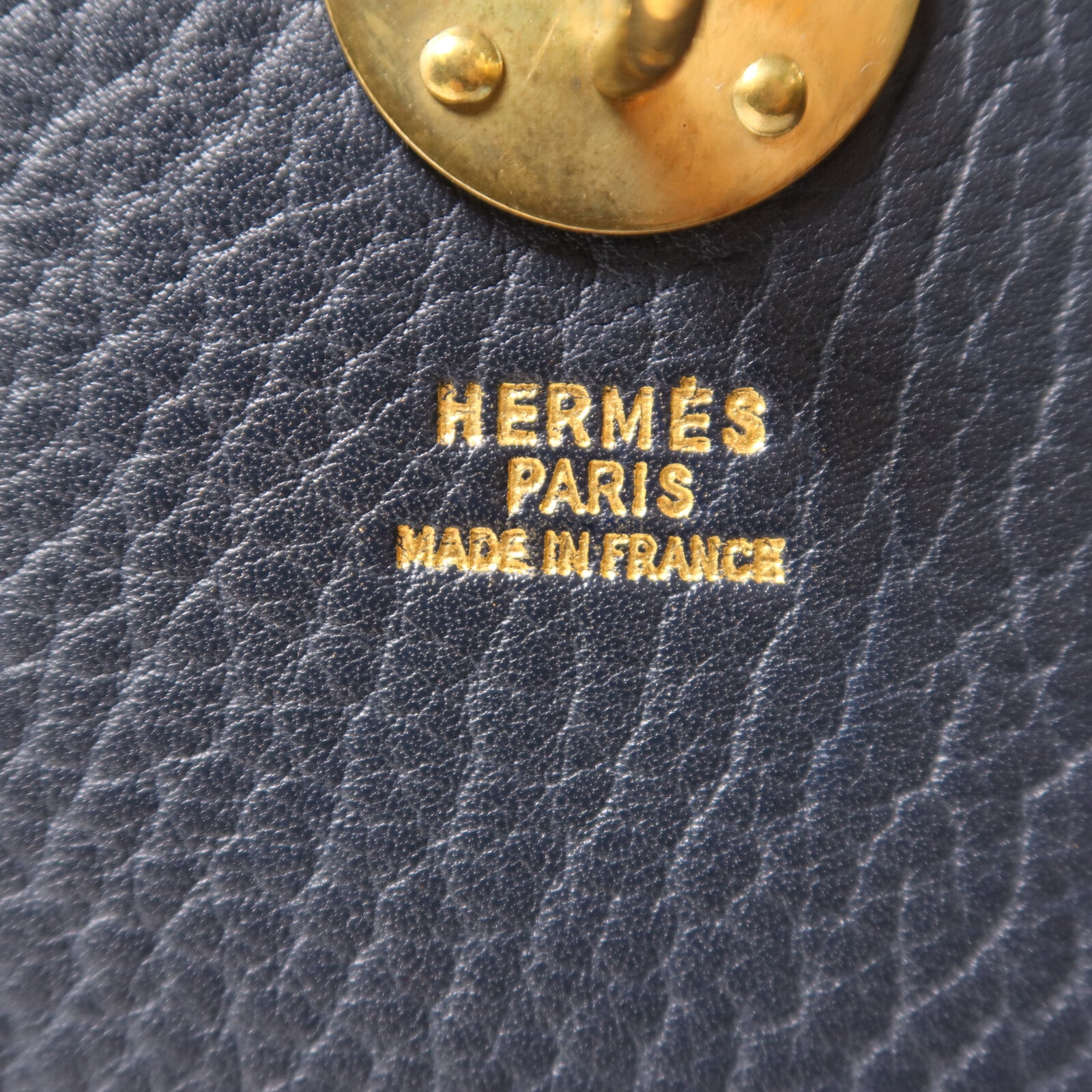 HERMES Ardennes皮革Rudy金扣手挽肩背兩用袋Navy