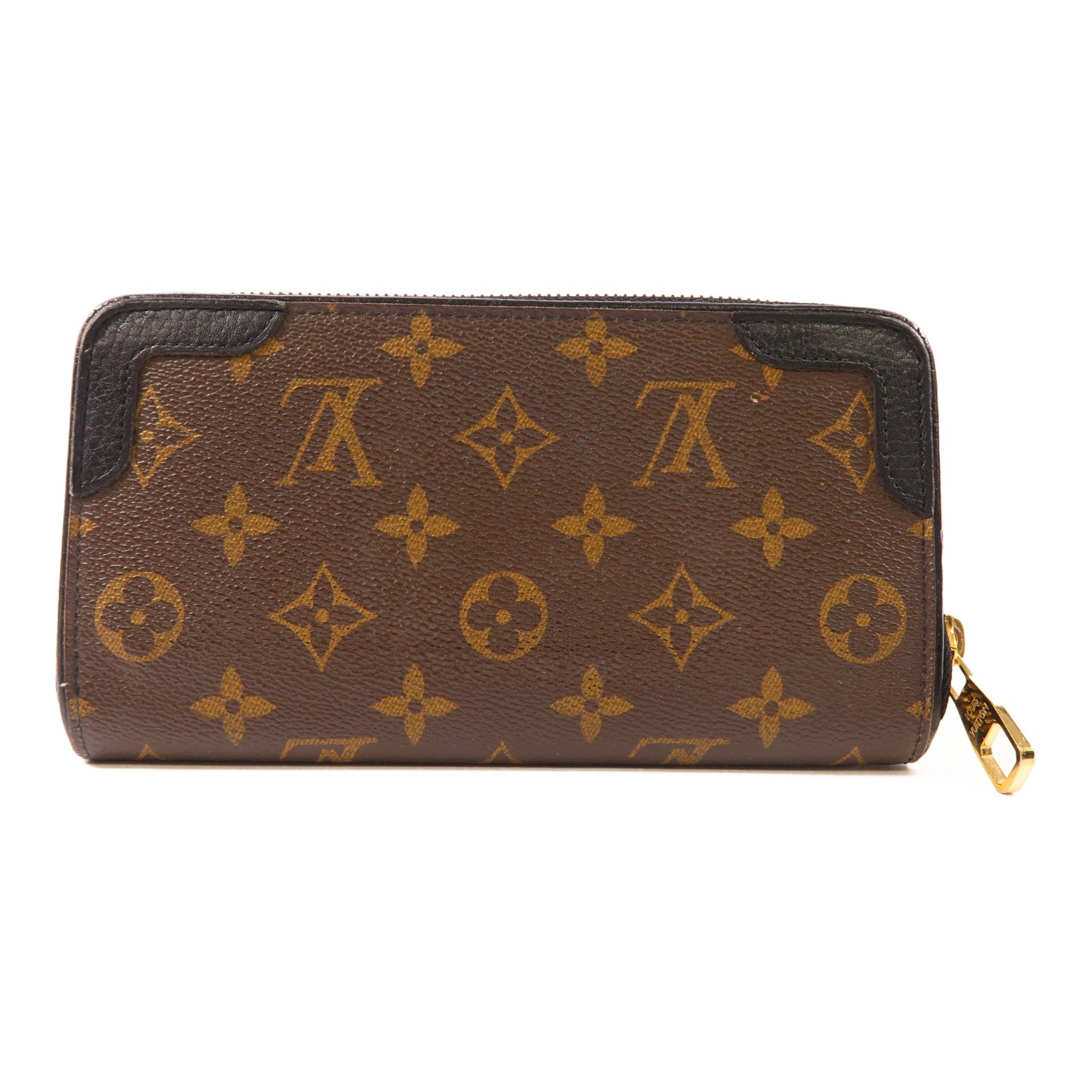 LOUIS VUITTON Monogram Zippy Wallet金扣長錢包棕色/黑色