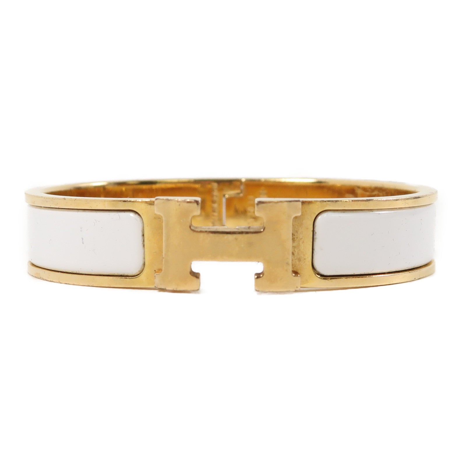 HERMES 金屬H Bangle手鐲金色/白色