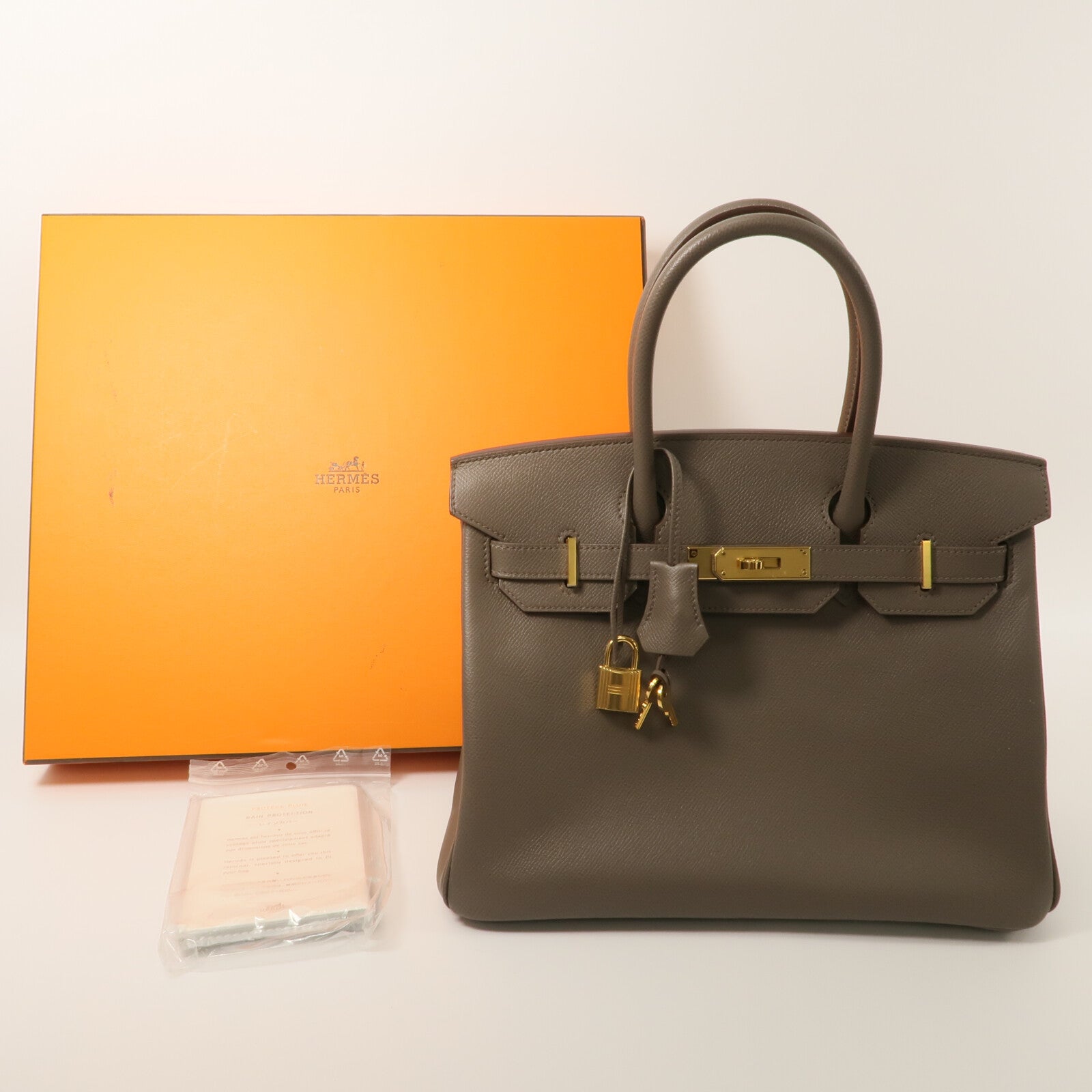 HERMES Epsom皮革Birkin 30手挽袋Etain