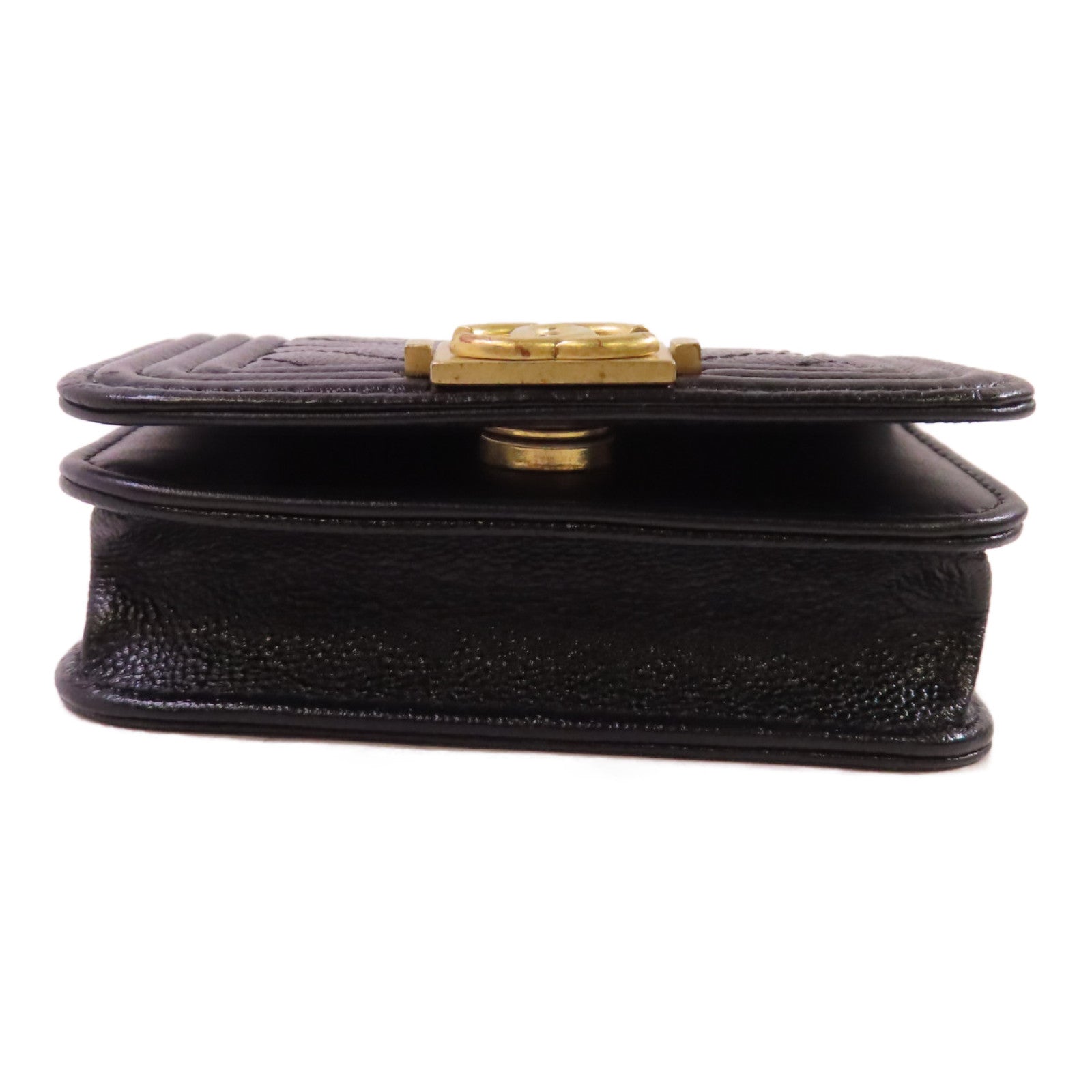 CHANEL 斜紋Caviar皮革Card Case With Chain Shoulder Bag金扣鏈帶卡片套肩背袋黑色