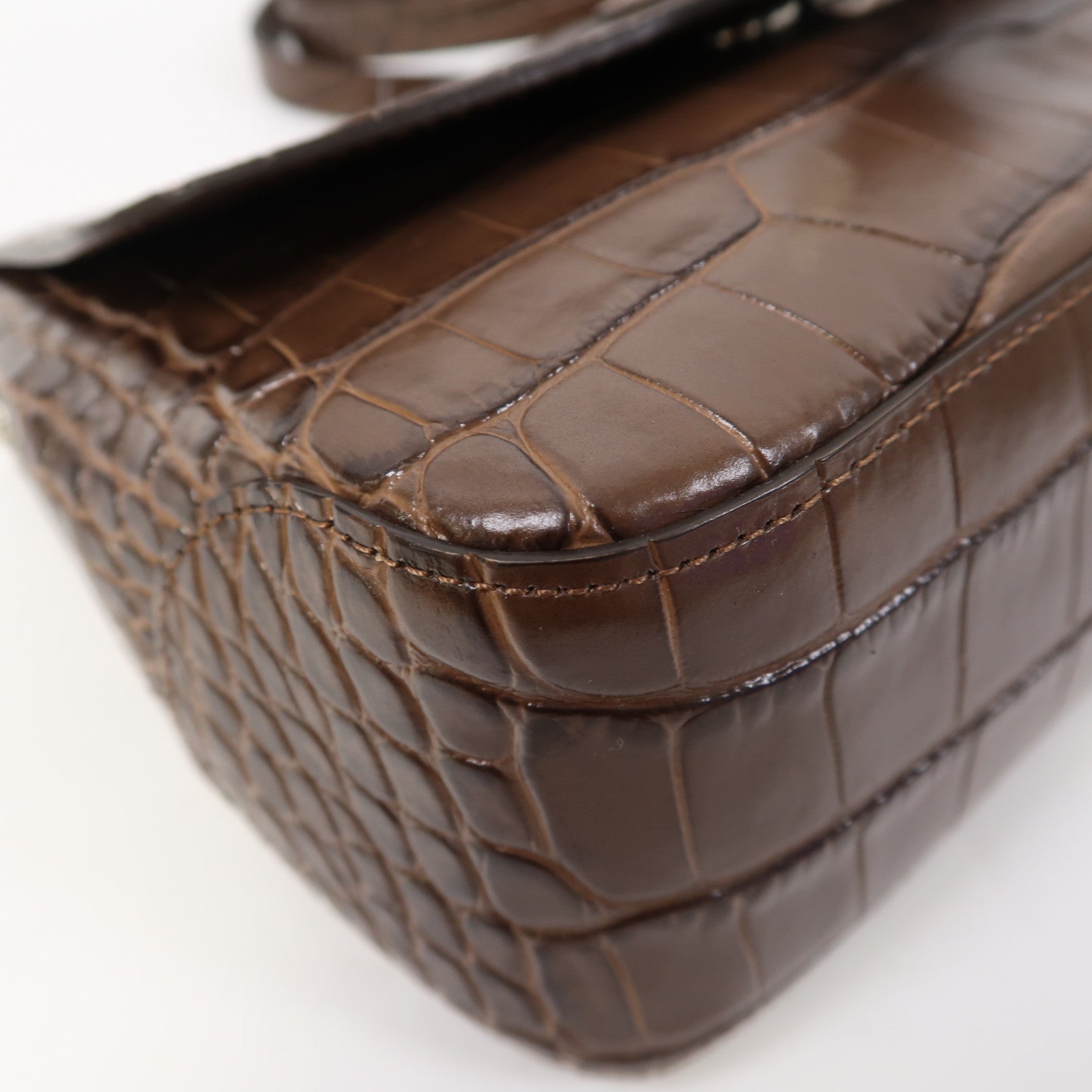 Longchamp 牛皮皮革Shoulder Bag銀扣肩背袋啡色
