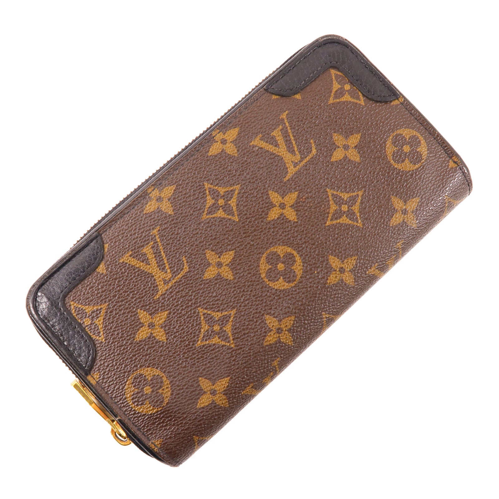 LOUIS VUITTON Monogram Zippy Wallet金扣長錢包棕色/黑色