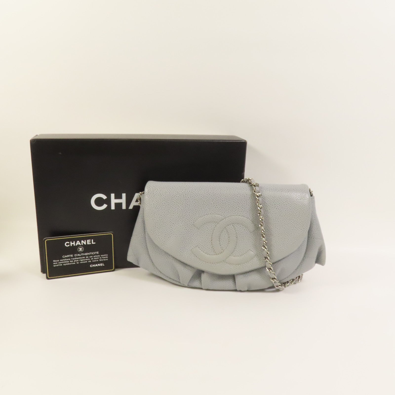 CHANEL 牛皮皮革Chain Shoulder銀扣鏈帶肩背袋