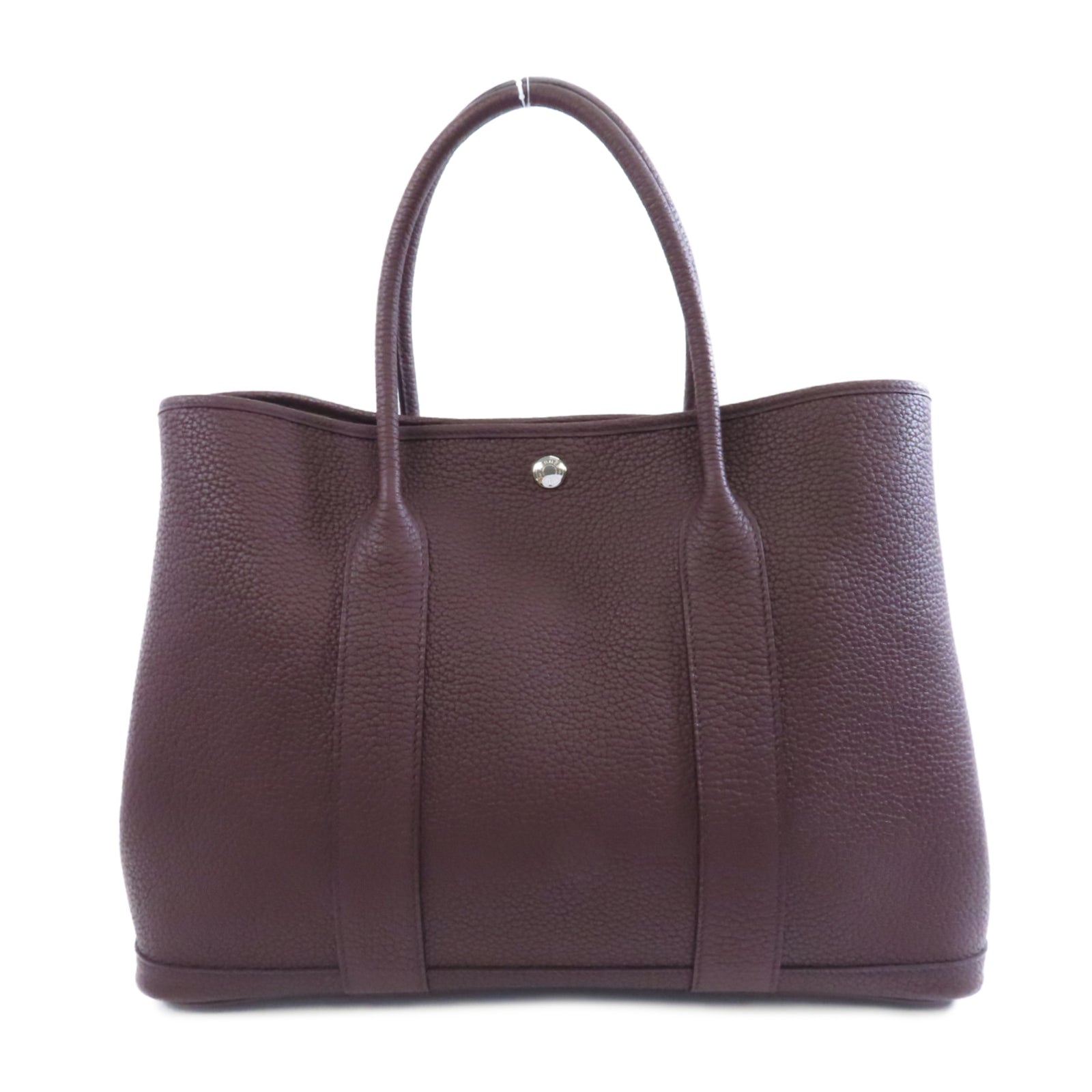 HERMES Negonda皮革GardenParty PM銀扣手挽袋Rouge Sellier/棕色