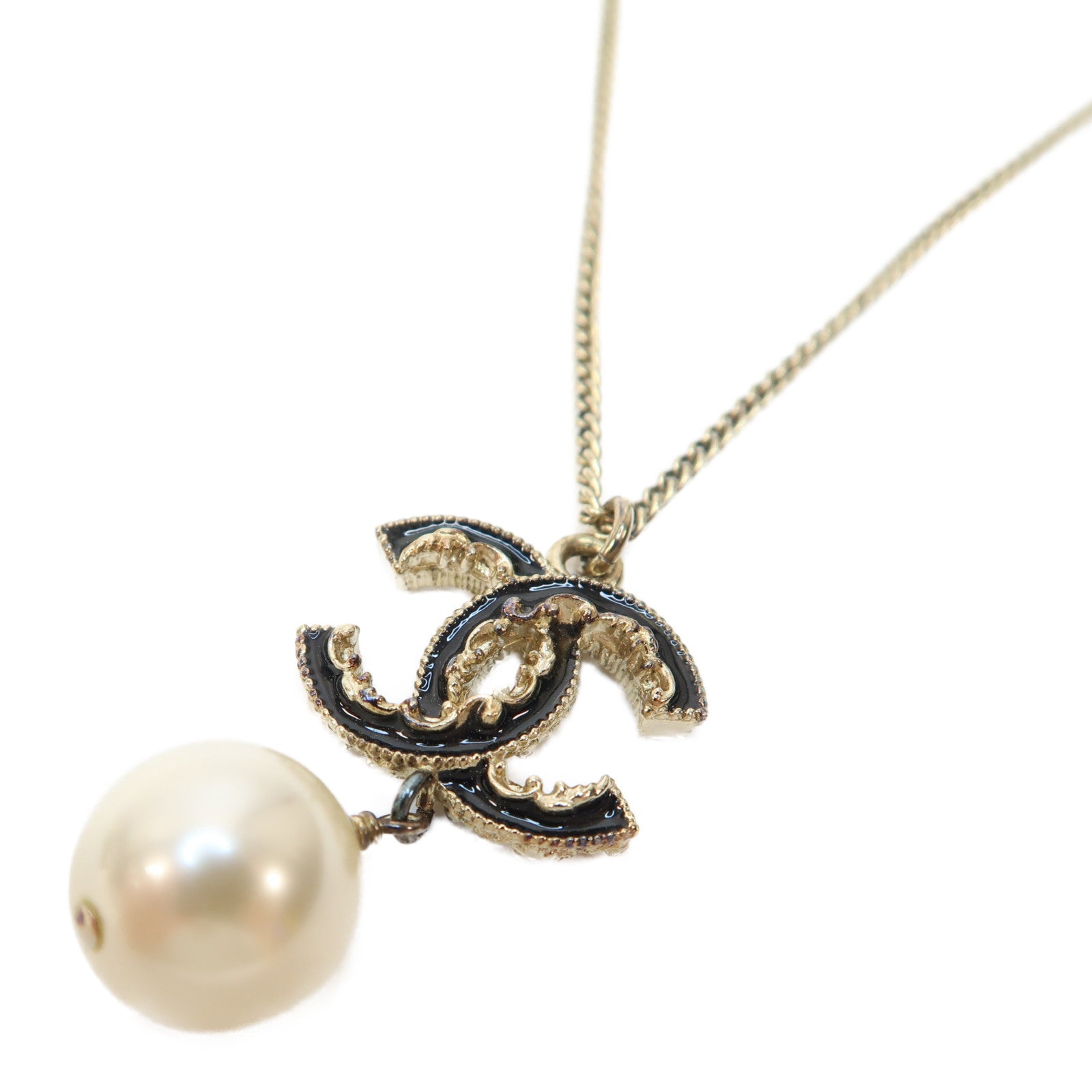 CHANEL 金屬Necklace項鍊黑色/白色