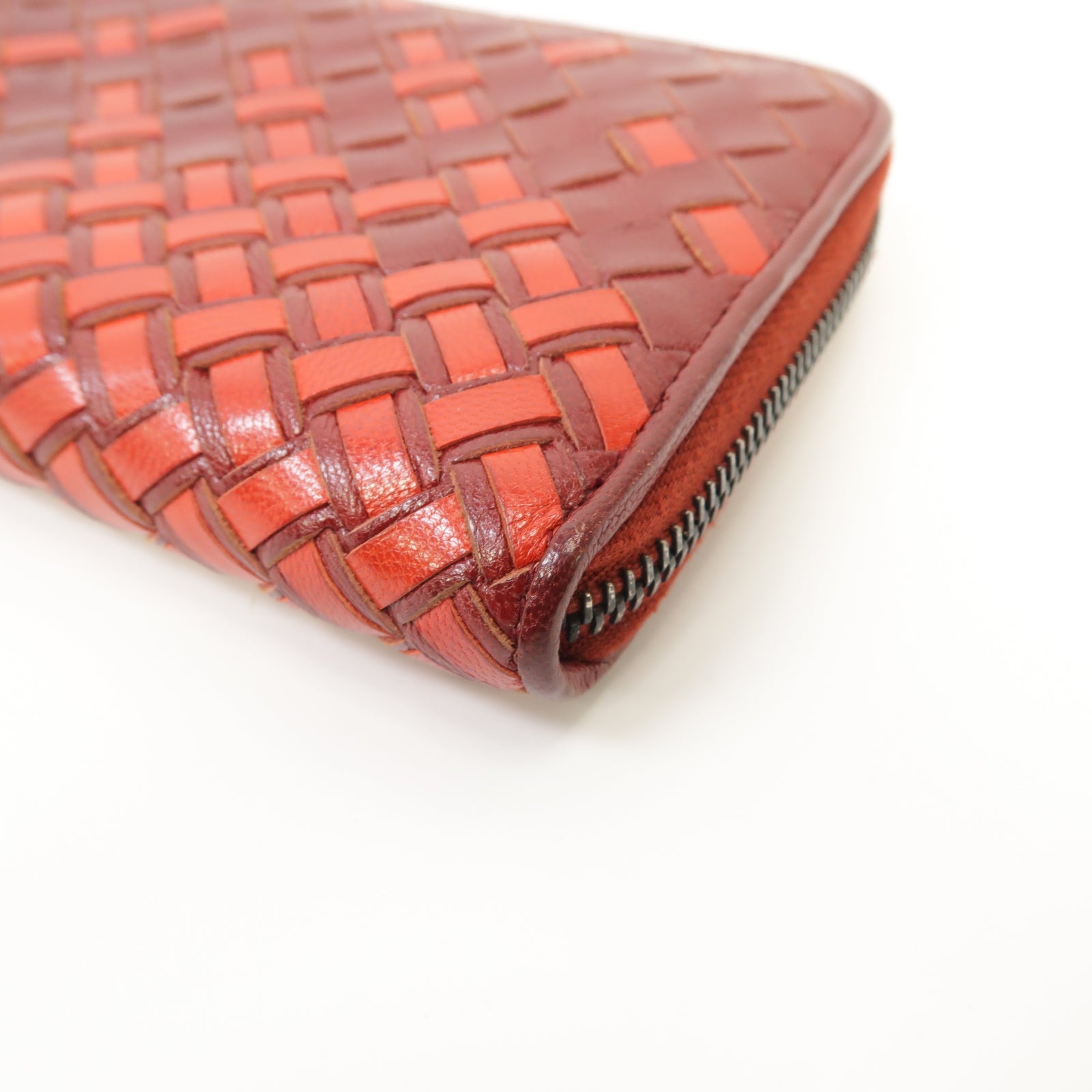 BOTTEGA VENETA 【激減優惠】織紋皮革Long Wallet銀扣長錢包紅色