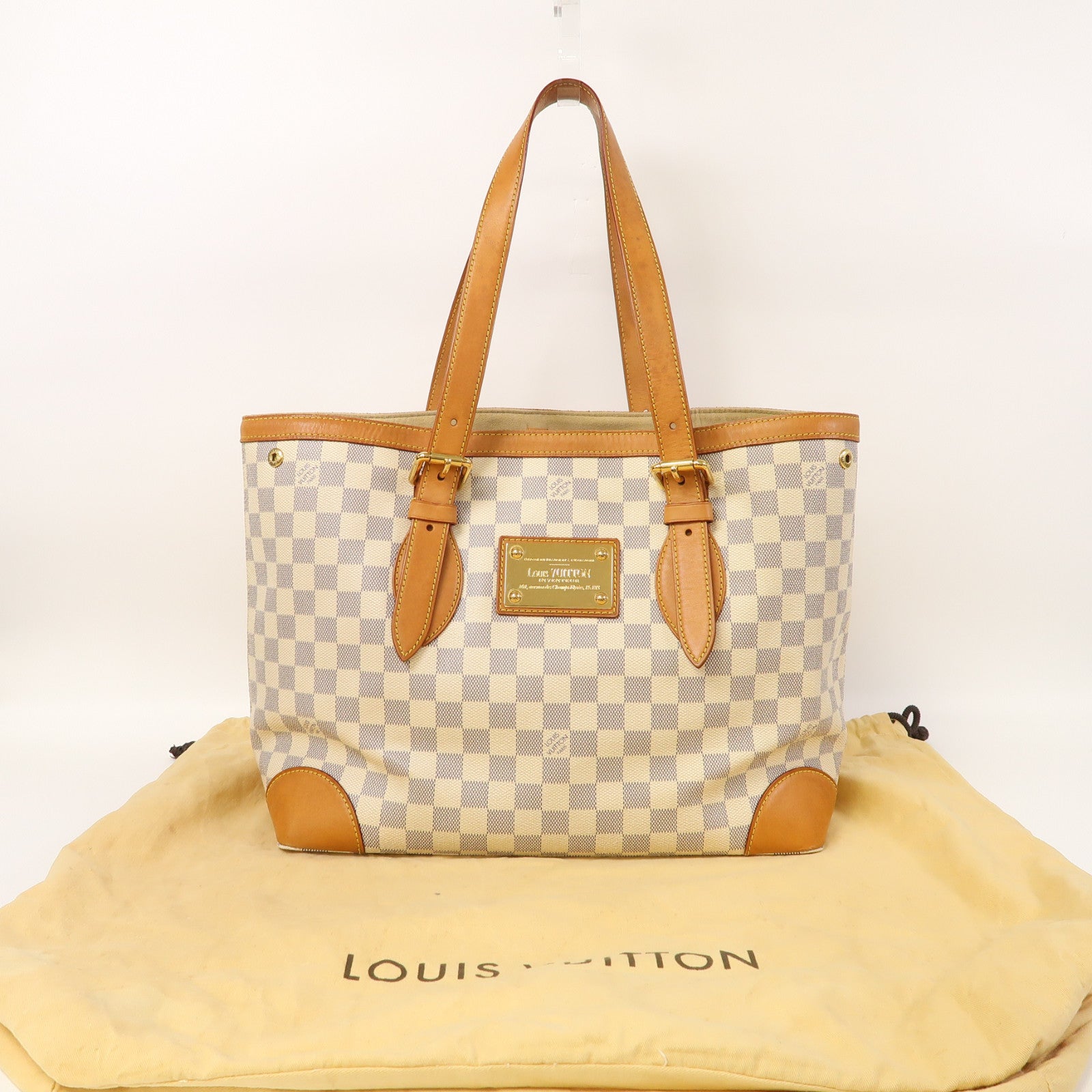 LOUIS VUITTON Damier Azur Hampstead MM金扣肩背袋白色