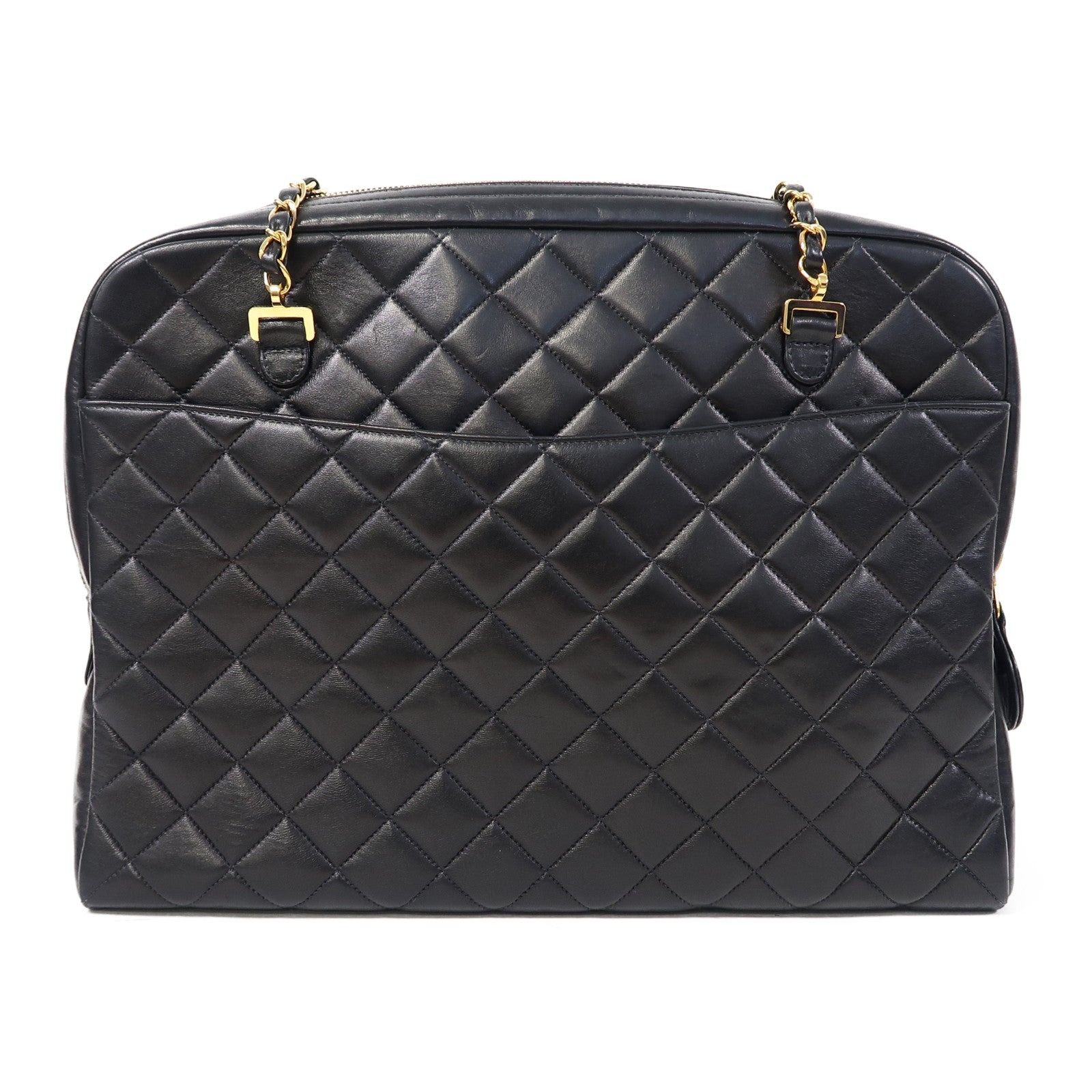 CHANEL 菱格牛皮皮革Shoulder Bag金扣鏈帶肩背袋黑色
