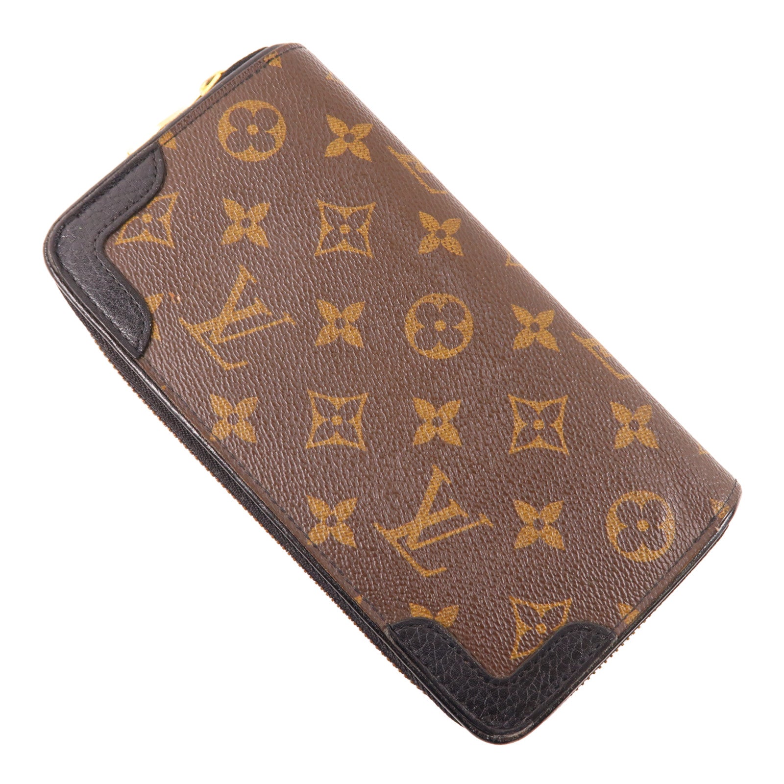 LOUIS VUITTON Monogram Zippy Wallet金扣長錢包棕色/黑色