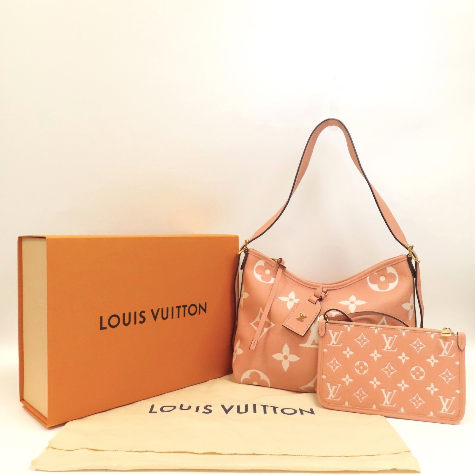 LOUIS VUITTON Monogram Empreinte Carryall Zip金扣肩背袋粉紅色
